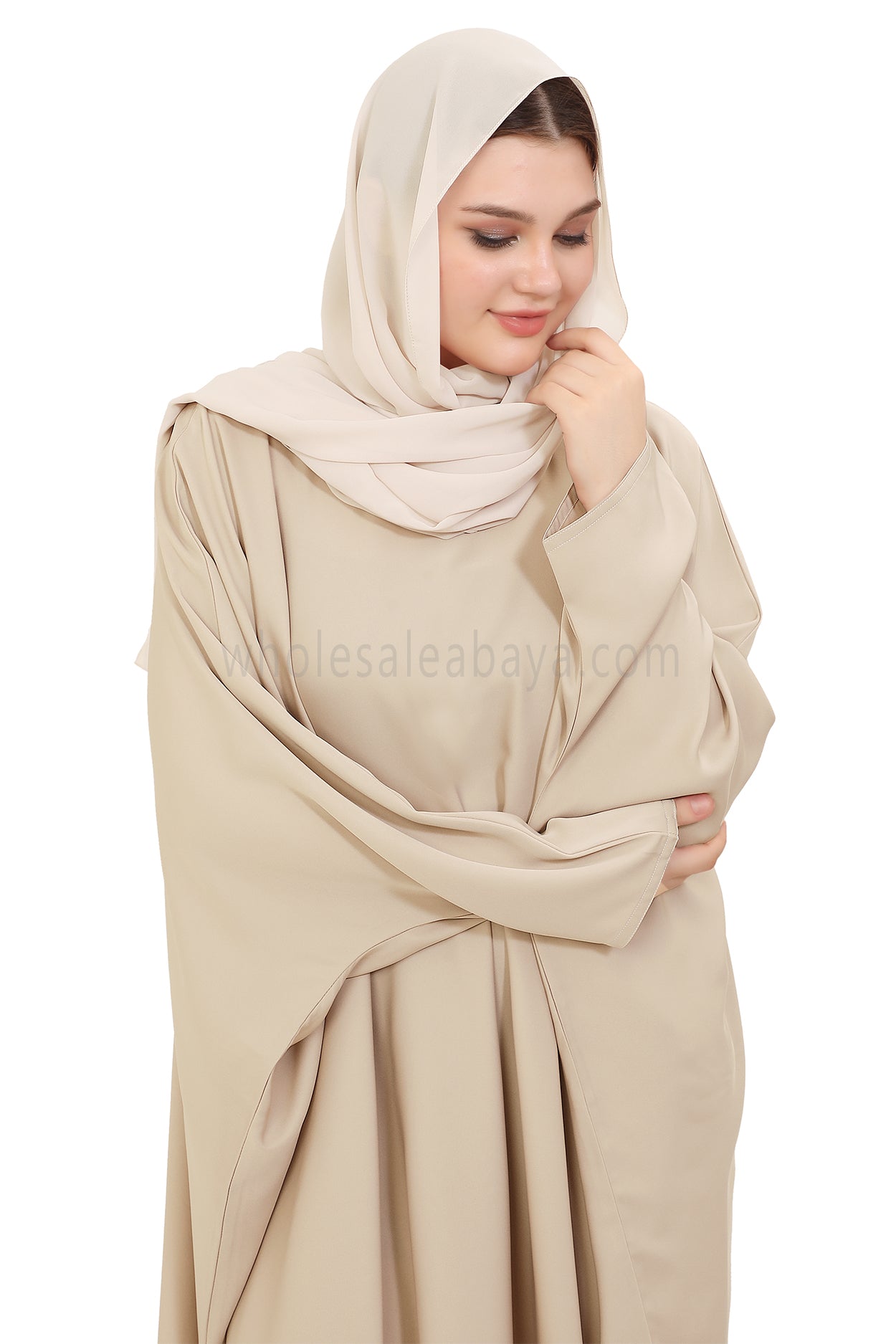 Plain Closed Butterfly Nida Abaya 30520 Ivory
