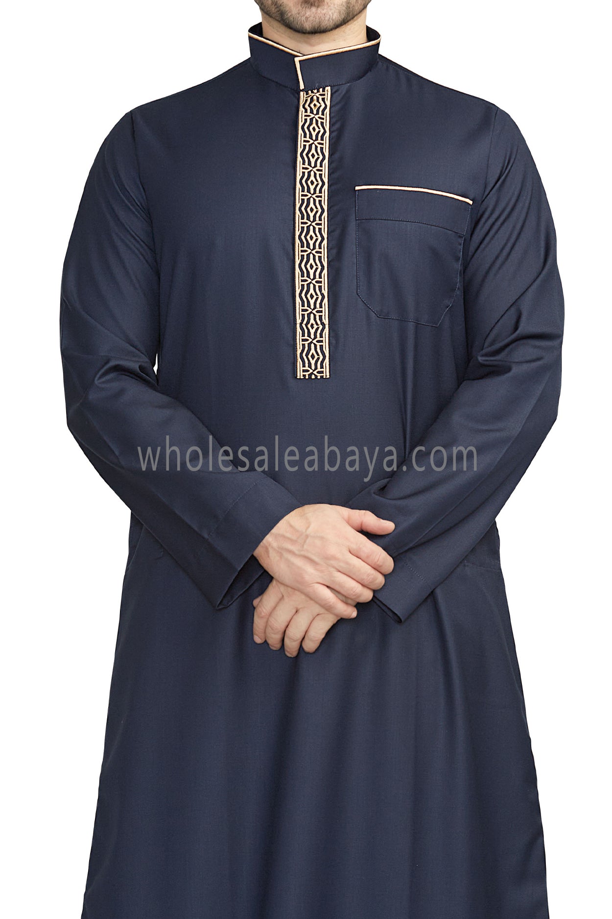 Elegant Men's Collar Thoube With Embroidery Navy Blue Colour