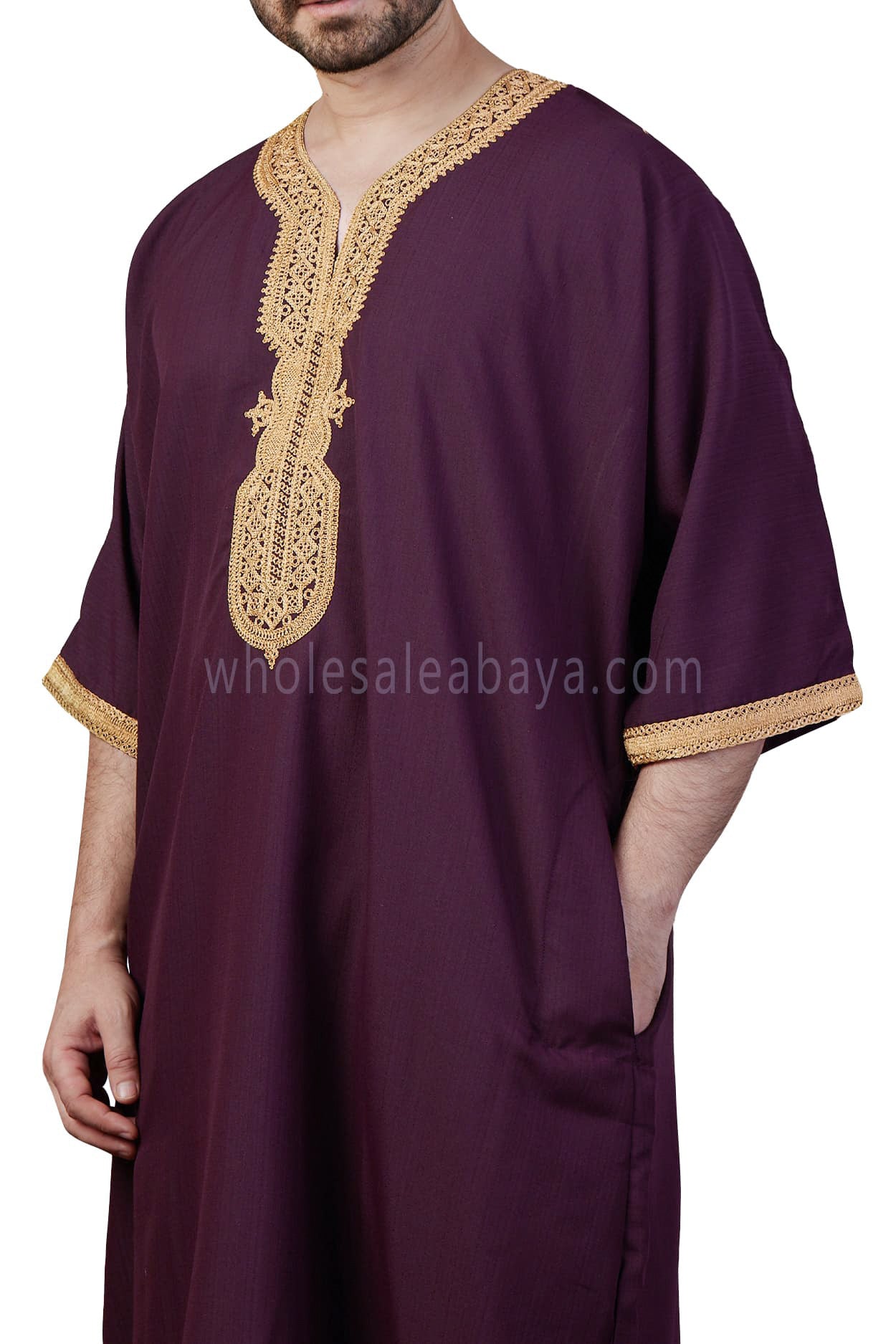 Men's Moroccan Thoube with Exquisite Embroidery Burgundy