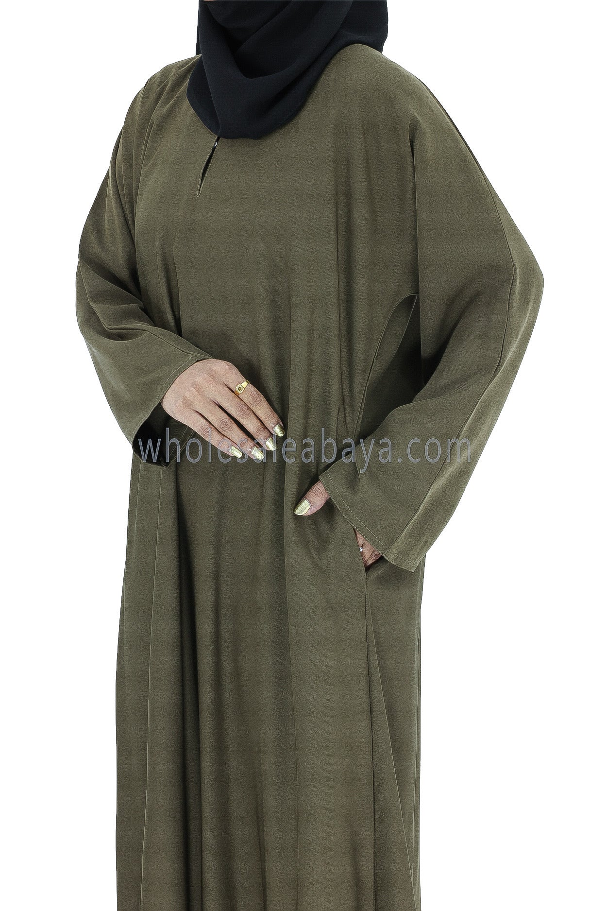 Plain Closed Abaya With A-Line Straight Cut Olive Green