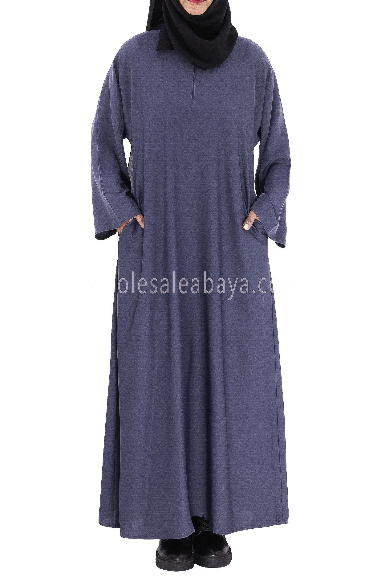 Plain Closed Abaya With A-Line Straight Cut Slate Grey