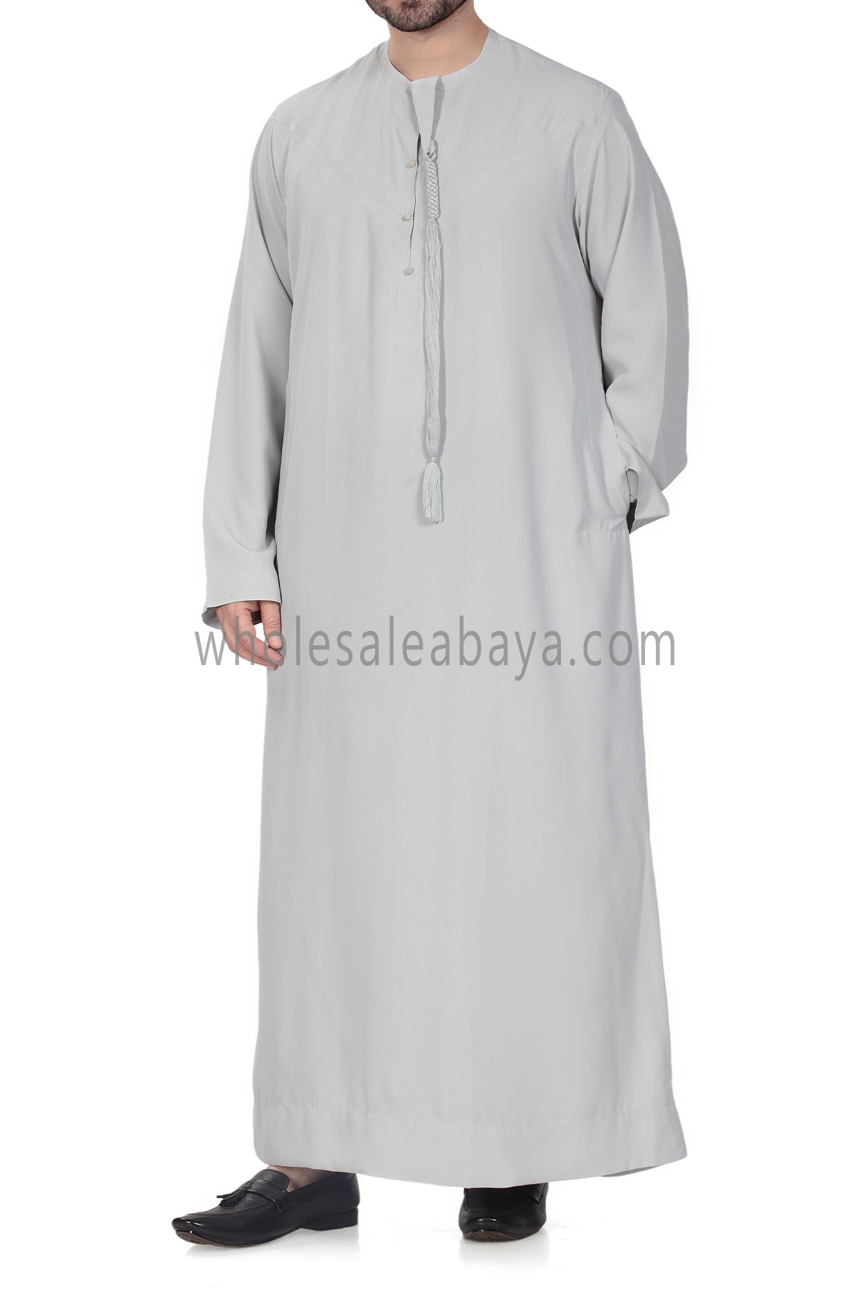 Men's Premium Emirati Thoube With Buttons & Tassel Dove Grey