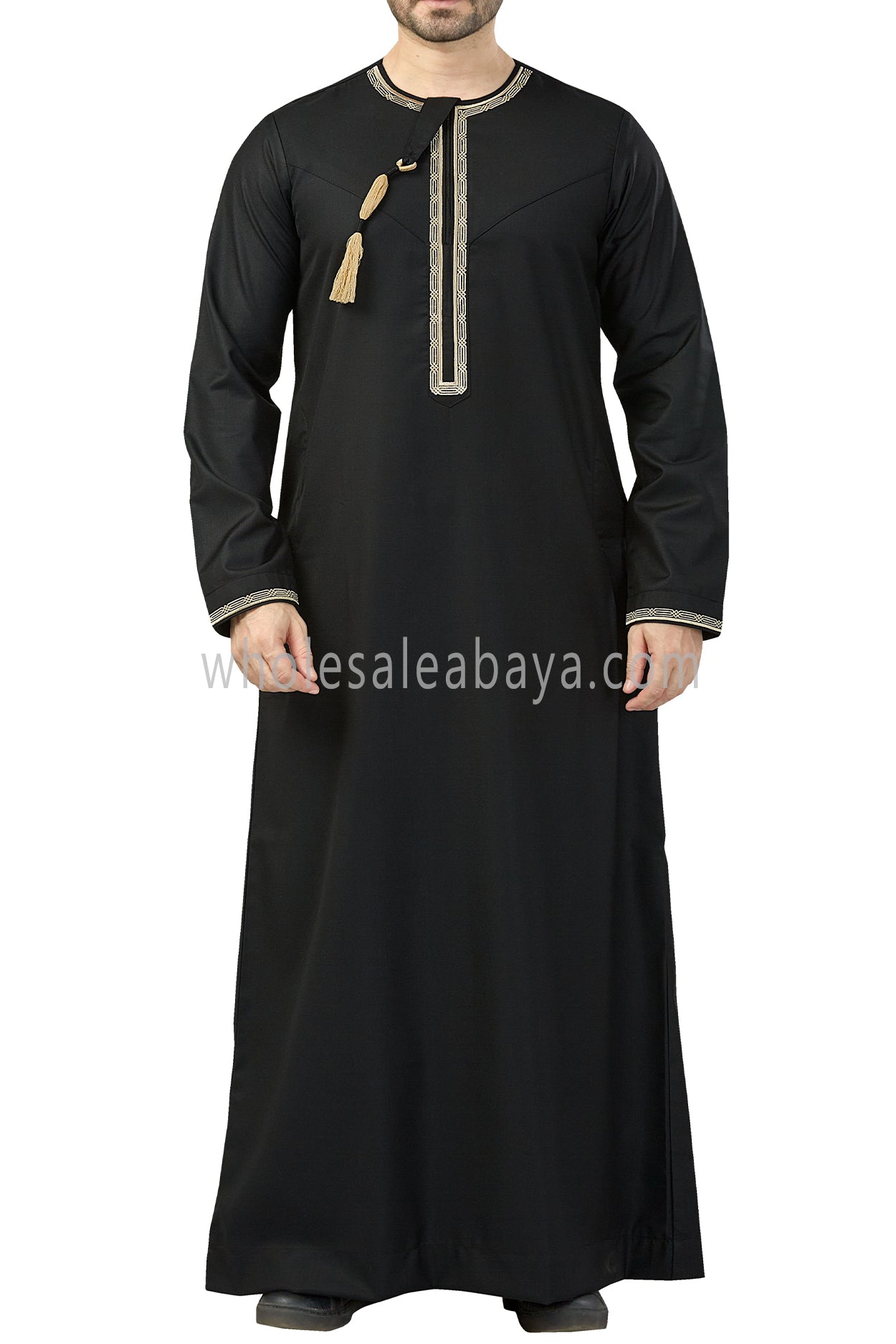 Premium Embroidered Omani Tassel Thoube Navy Black and Gold