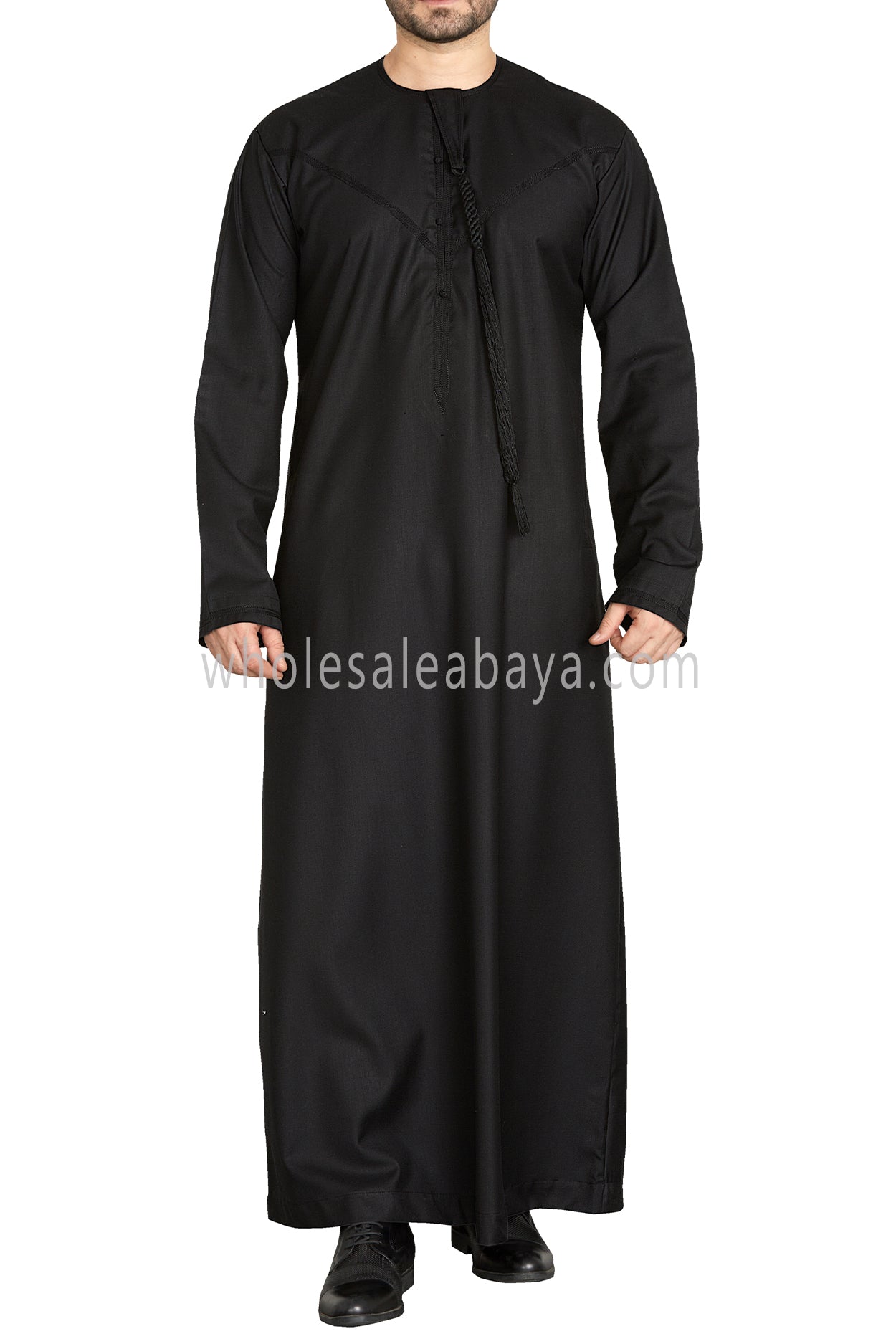 Men's Premium Emirati Thoube With Buttons & Tassel Black
