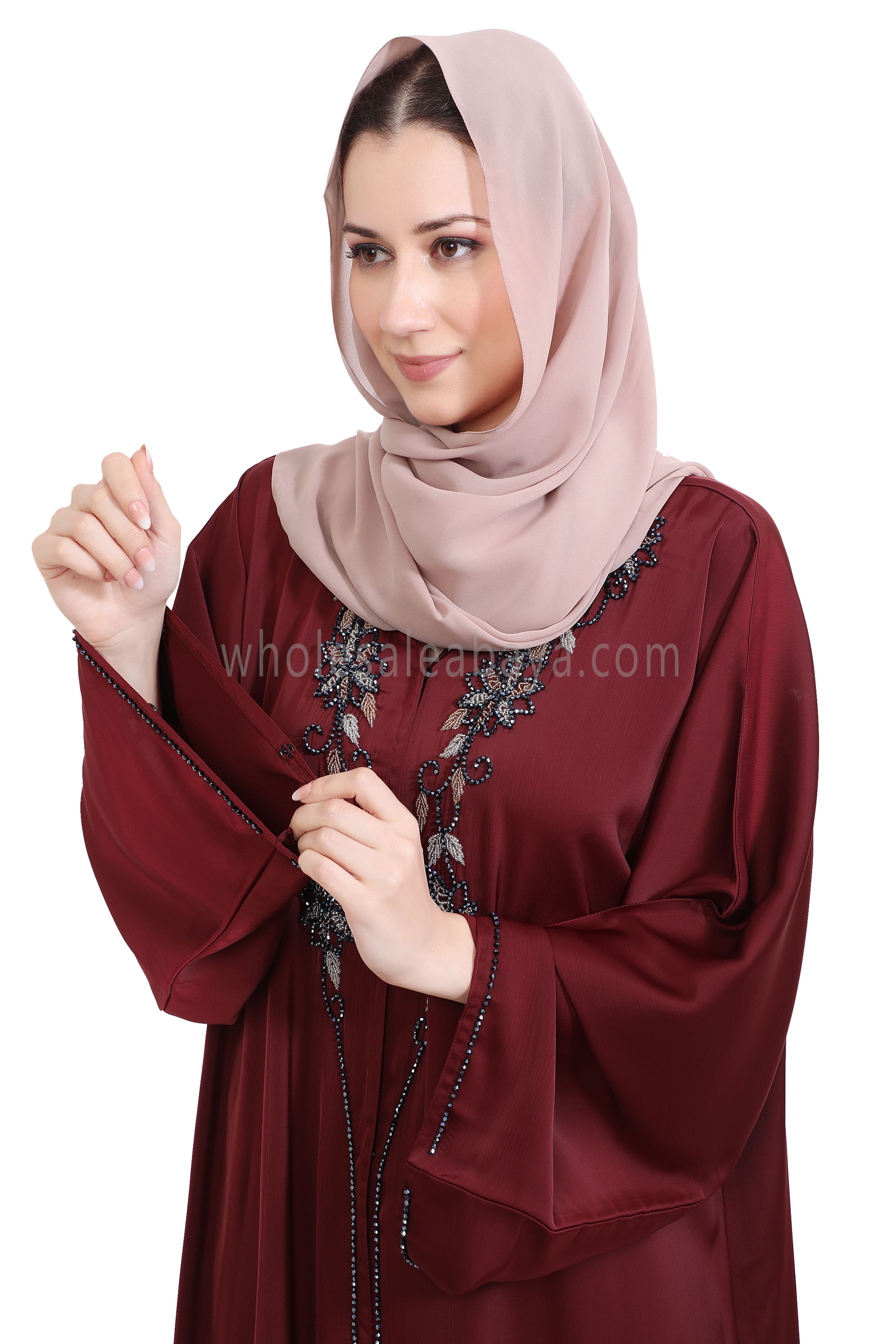 Open Abaya Style With Floral Vine Handwork