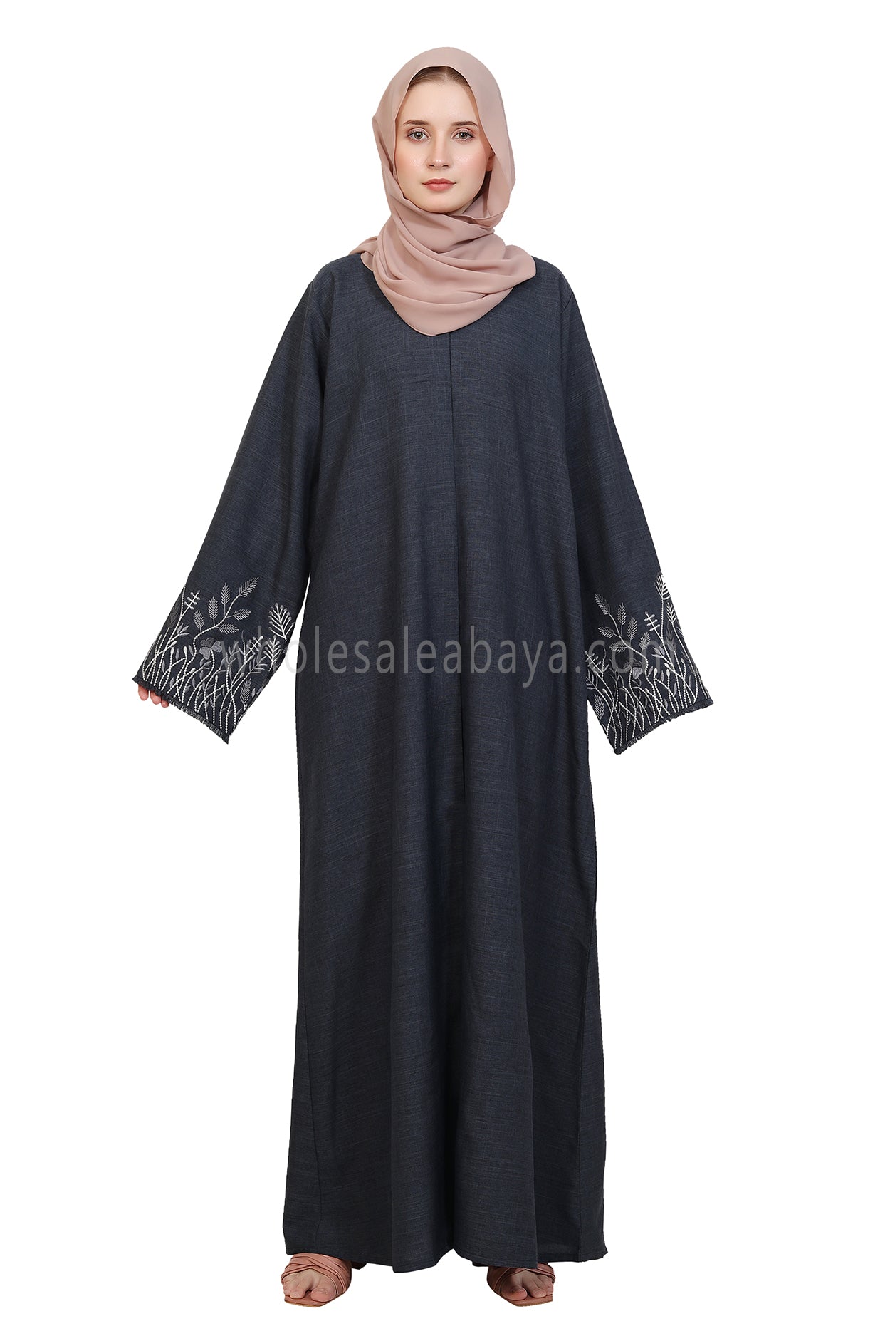 Open Abaya With Embroidered Sleeves 30501 Melange