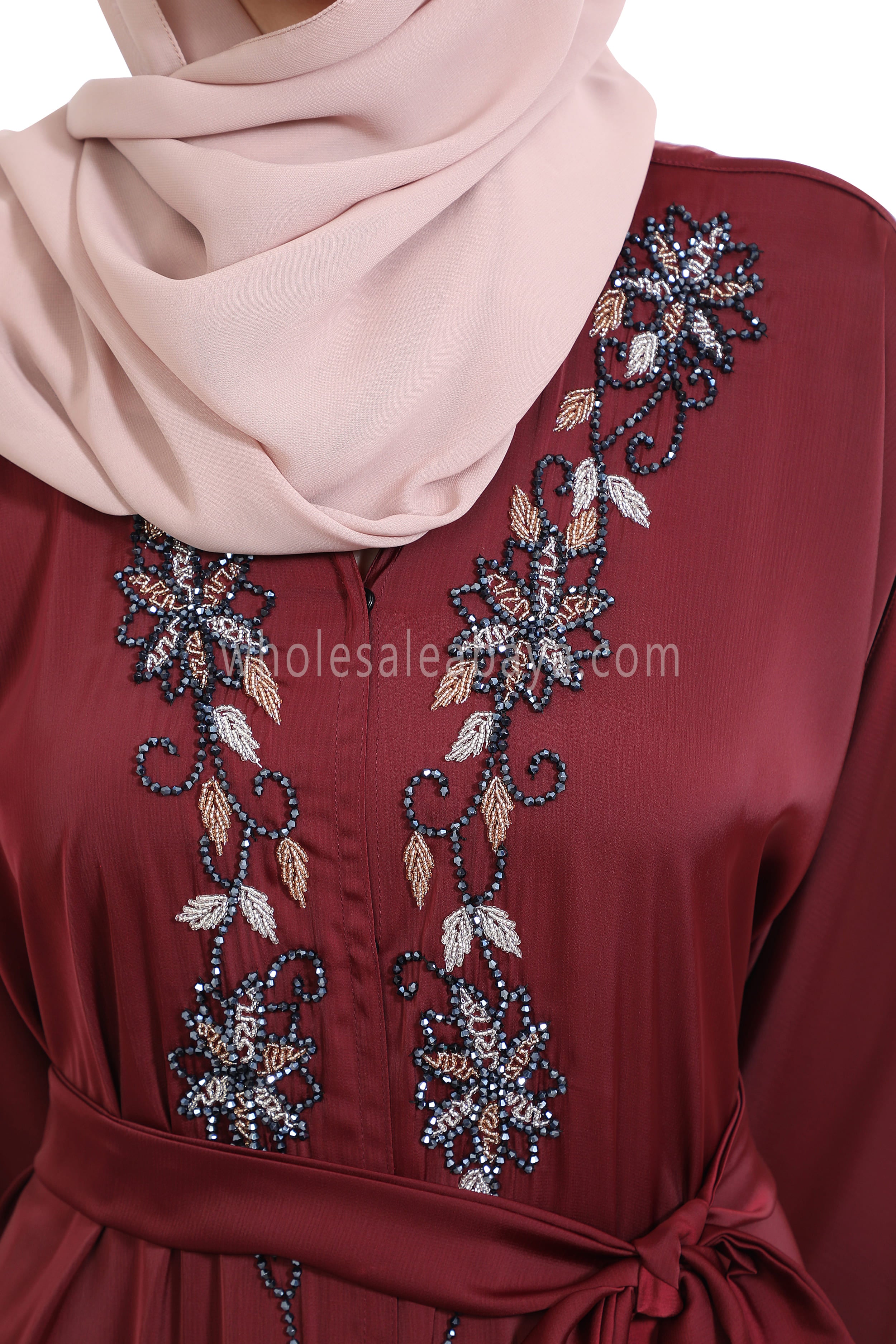 Open Abaya Style With Floral Vine Handwork