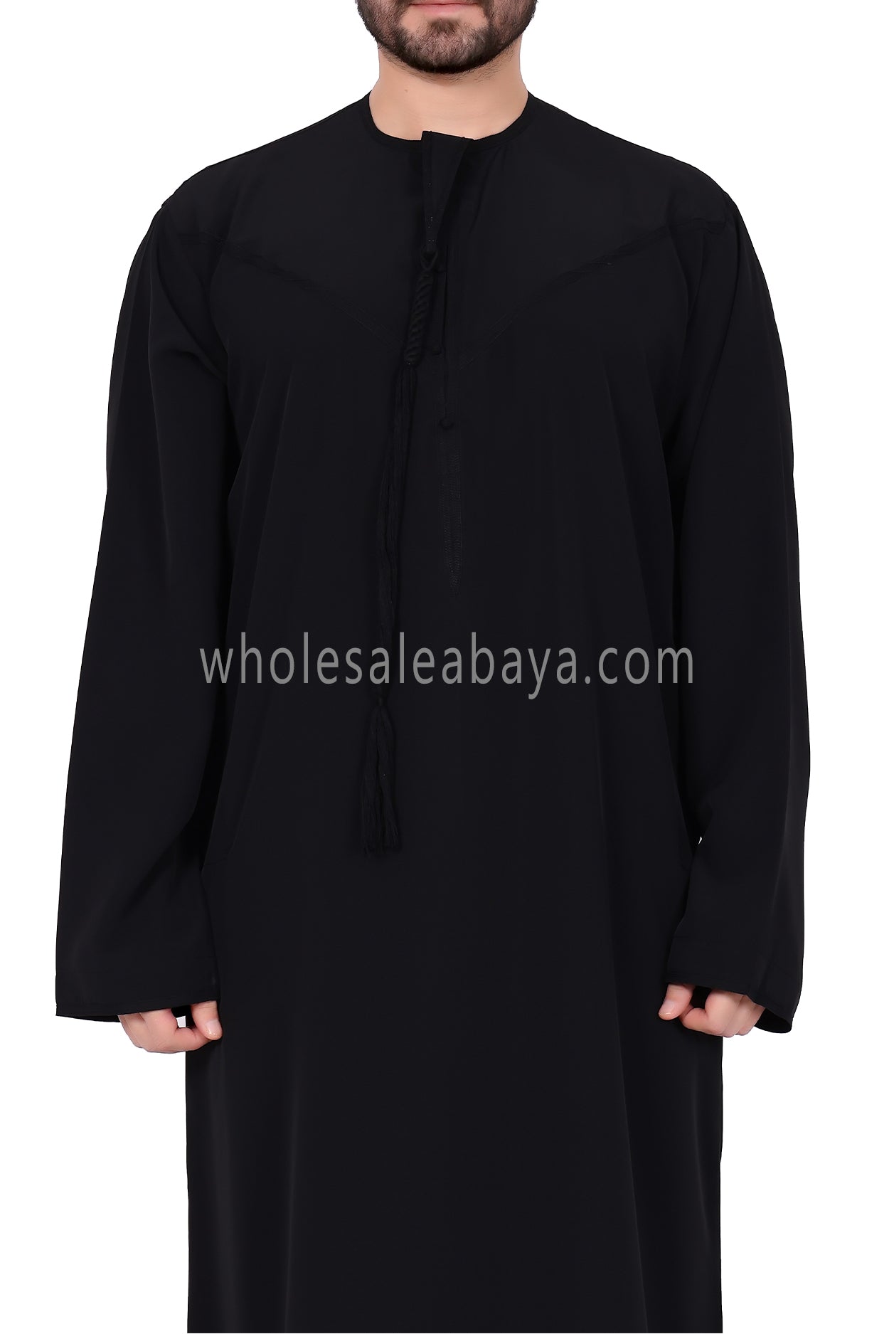 Men's Premium Emirati Thoube With Buttons & Tassel Black