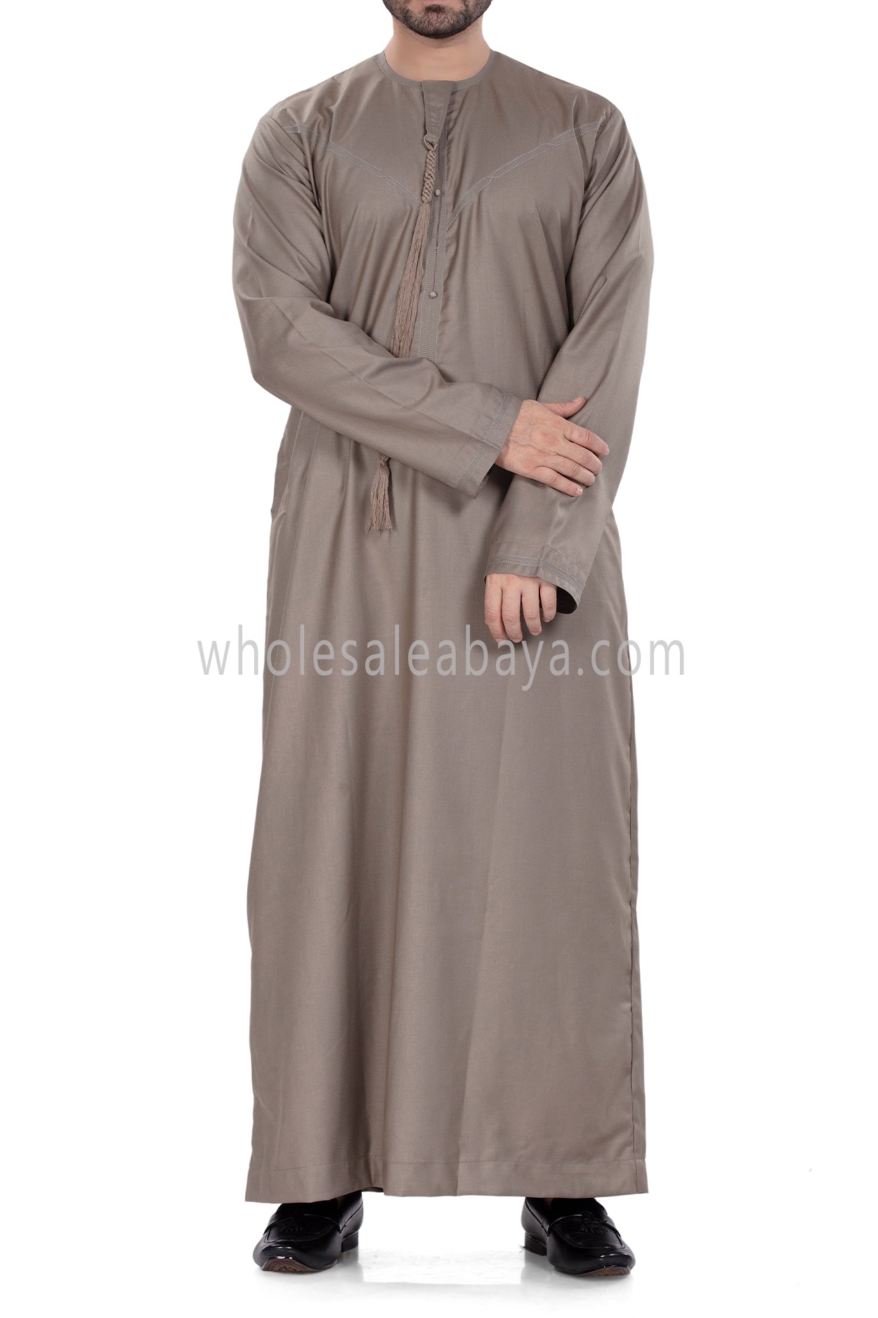 Men's Premium Emirati Thoube With Buttons & Tassel Stone Beige