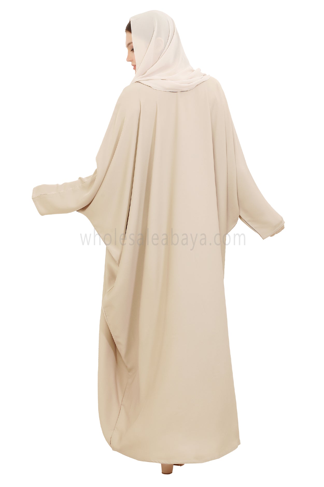 Plain Closed Butterfly Nida Abaya 30520 Ivory