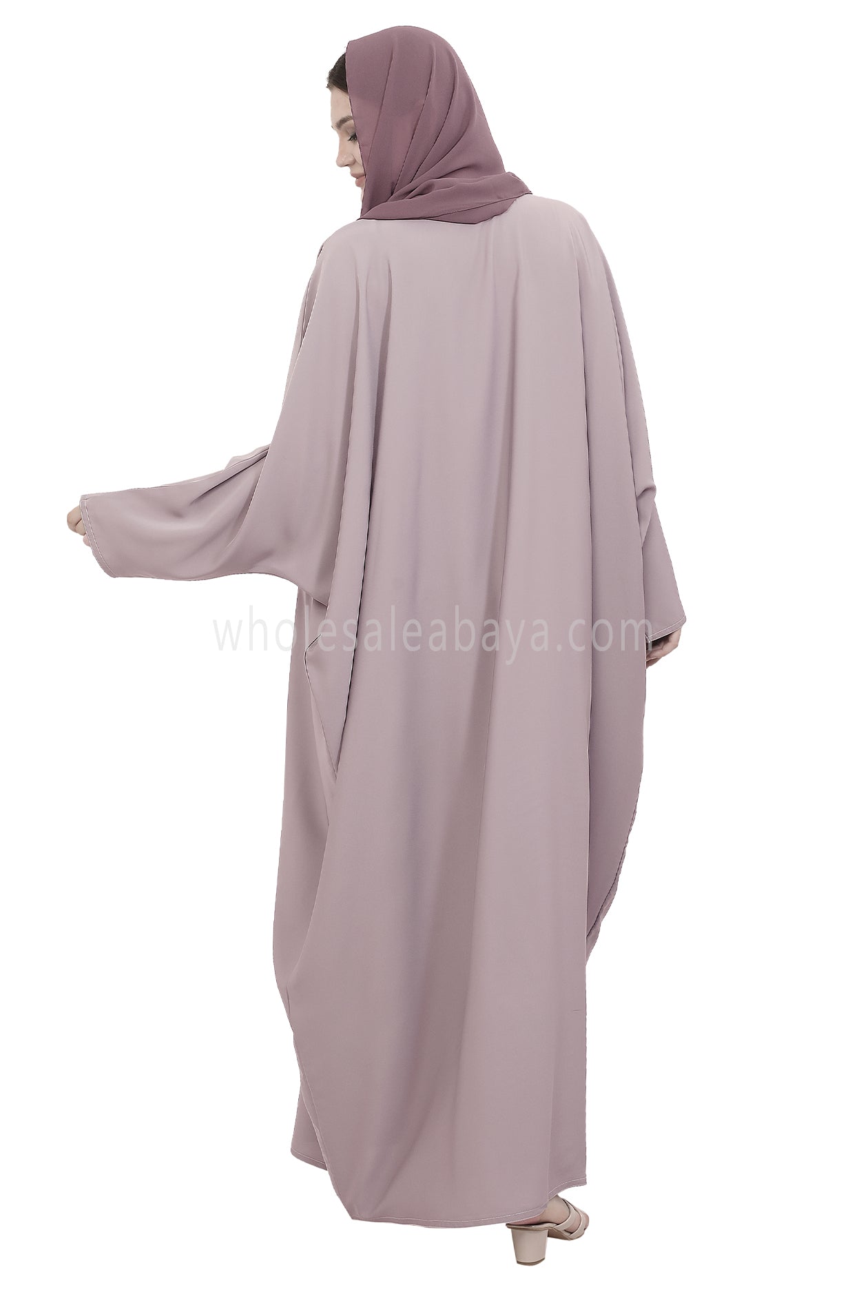 Plain Closed Butterfly Nida Abaya 30520 Lilac Grey