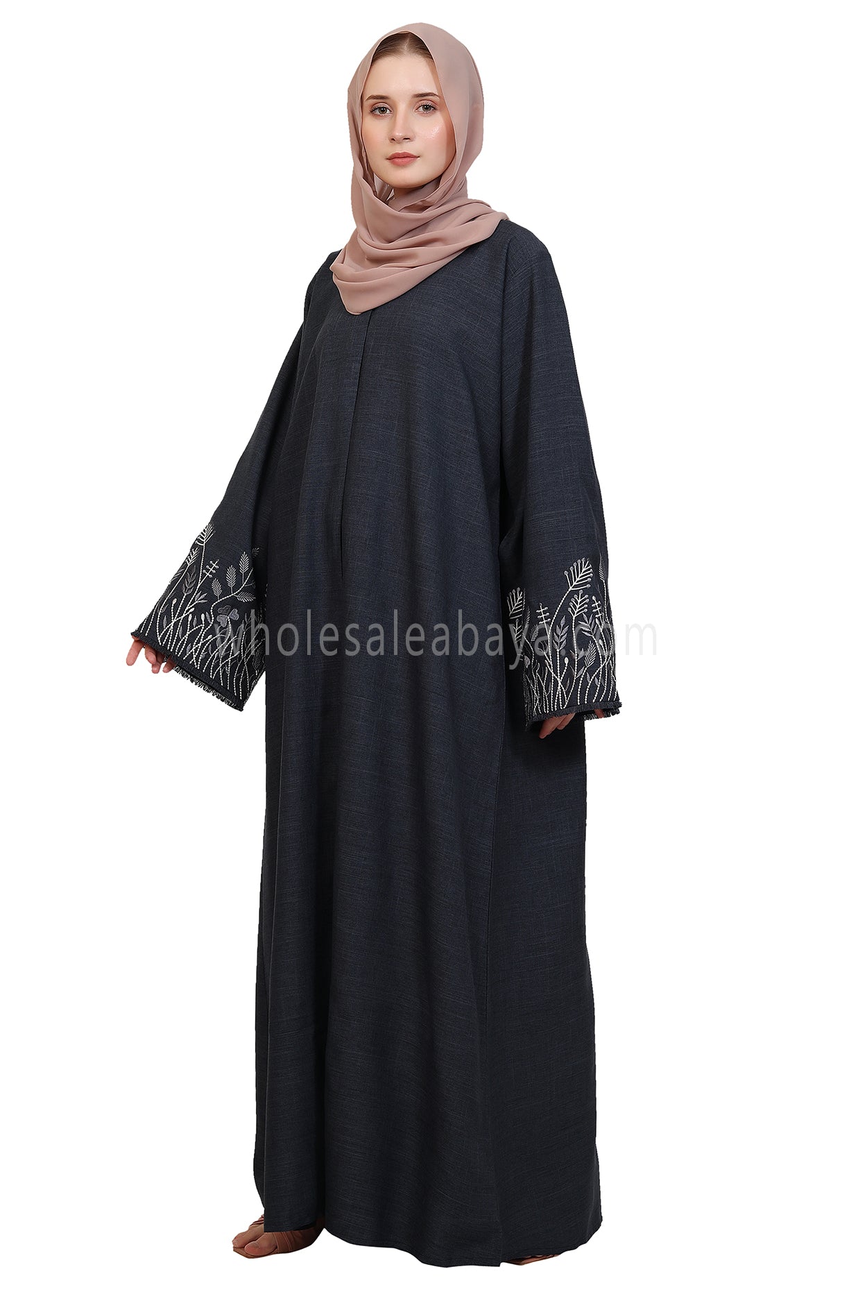 Open Abaya With Embroidered Sleeves 30501 Melange