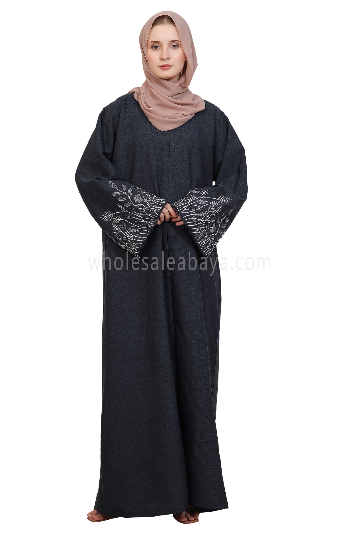 Open Abaya With Embroidered Sleeves 30501 Melange
