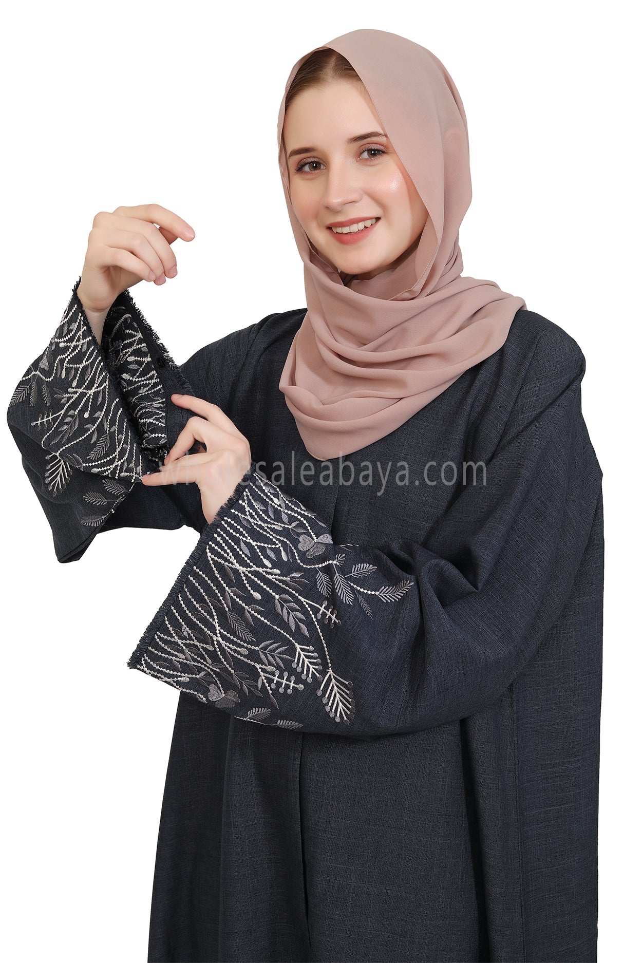 Open Abaya With Embroidered Sleeves 30501 Melange