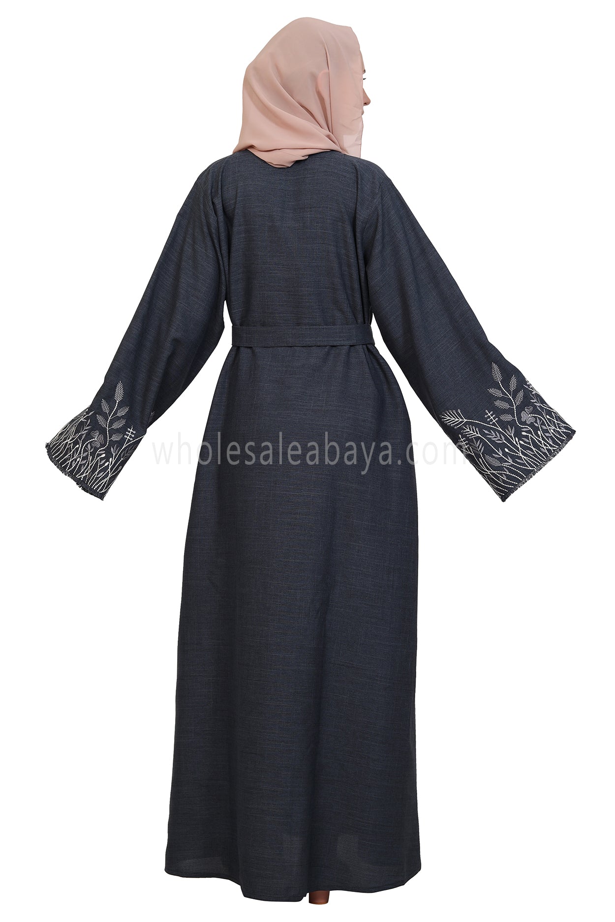 Open Abaya With Embroidered Sleeves 30501 Melange