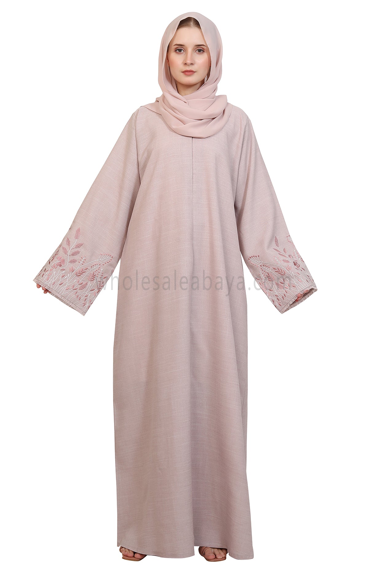 Open Abaya With Embroidered Sleeves 30501 Melange