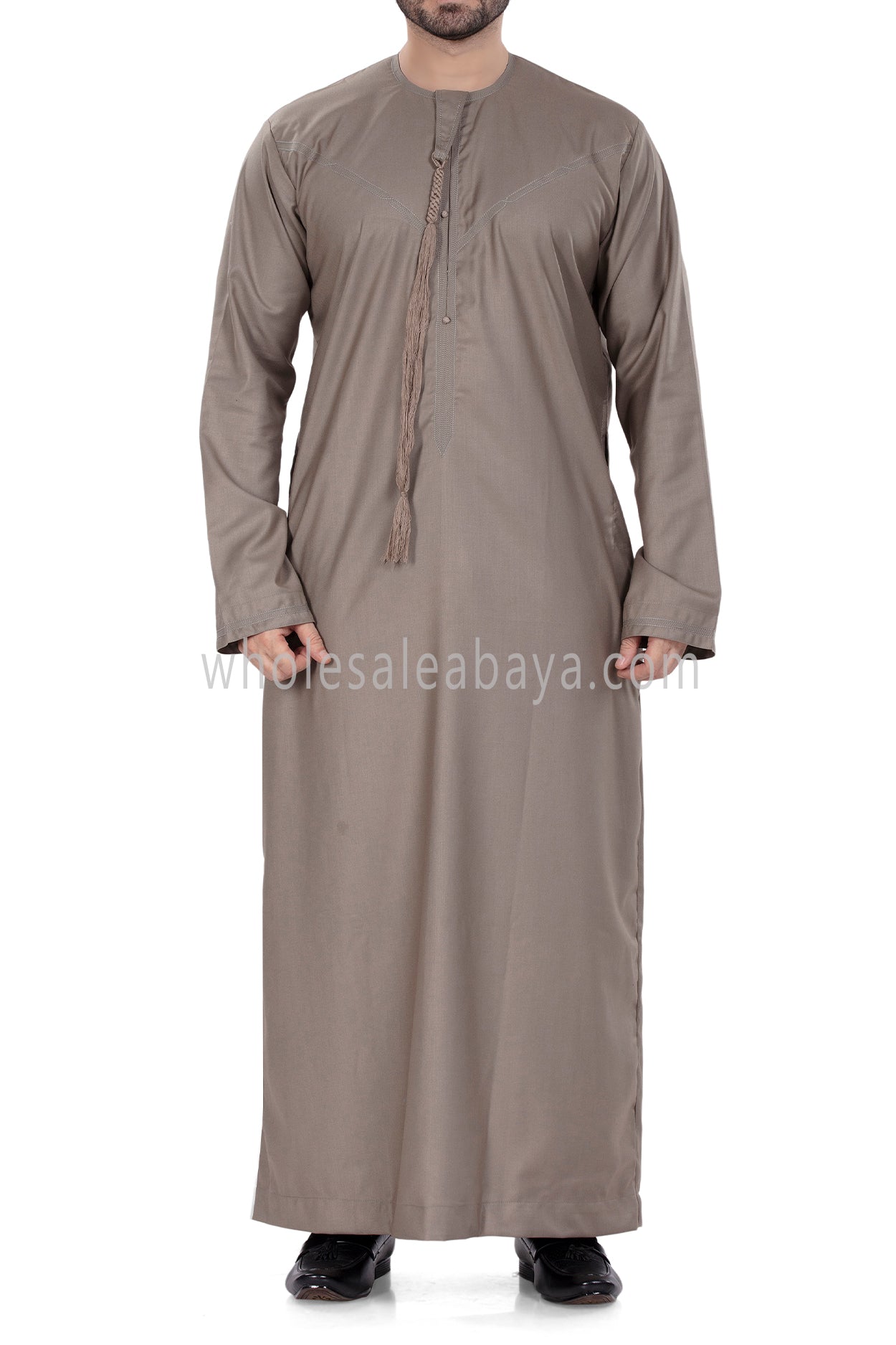 Men's Premium Emirati Thoube With Buttons & Tassel Stone Beige