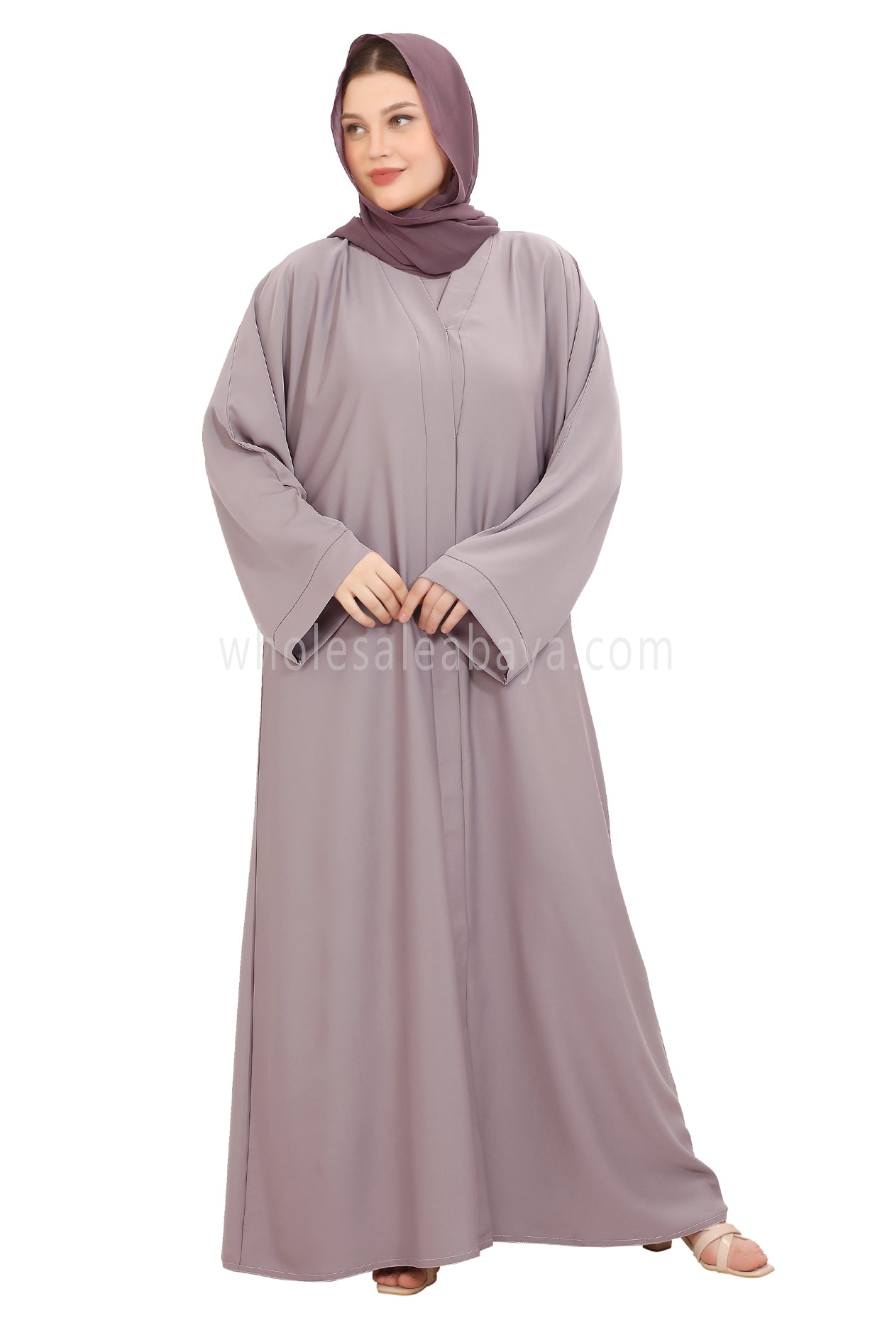 Front Open Nida Abaya with Buttons 30051 Lilac Grey