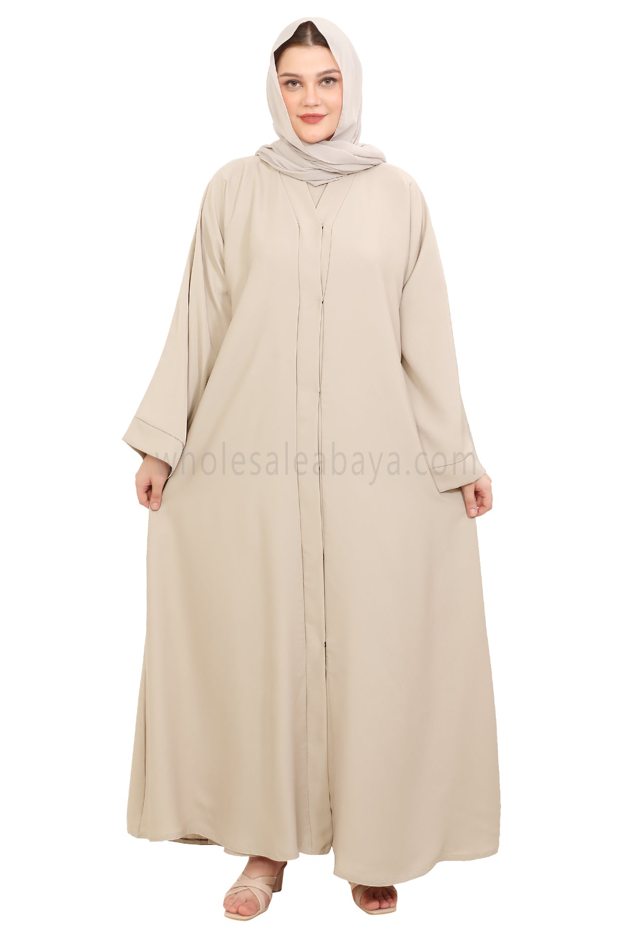 Front Open Nida Abaya with Buttons 30051 Ivory