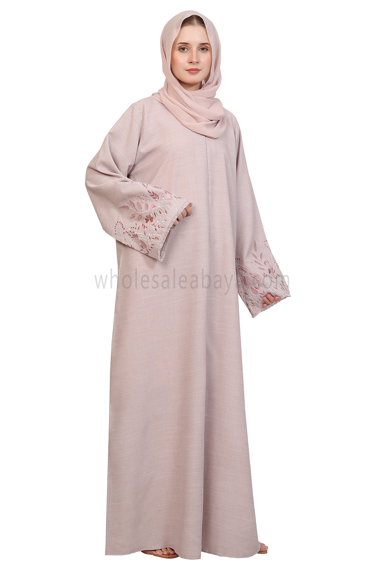 Open Abaya With Embroidered Sleeves 30501 Melange