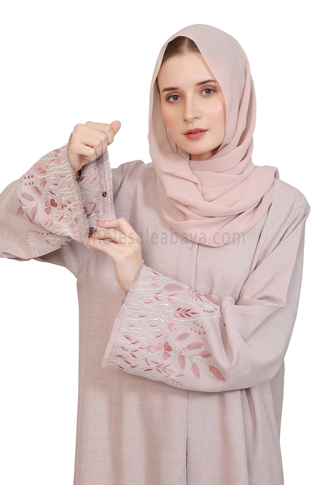 Open Abaya With Embroidered Sleeves 30501 Melange