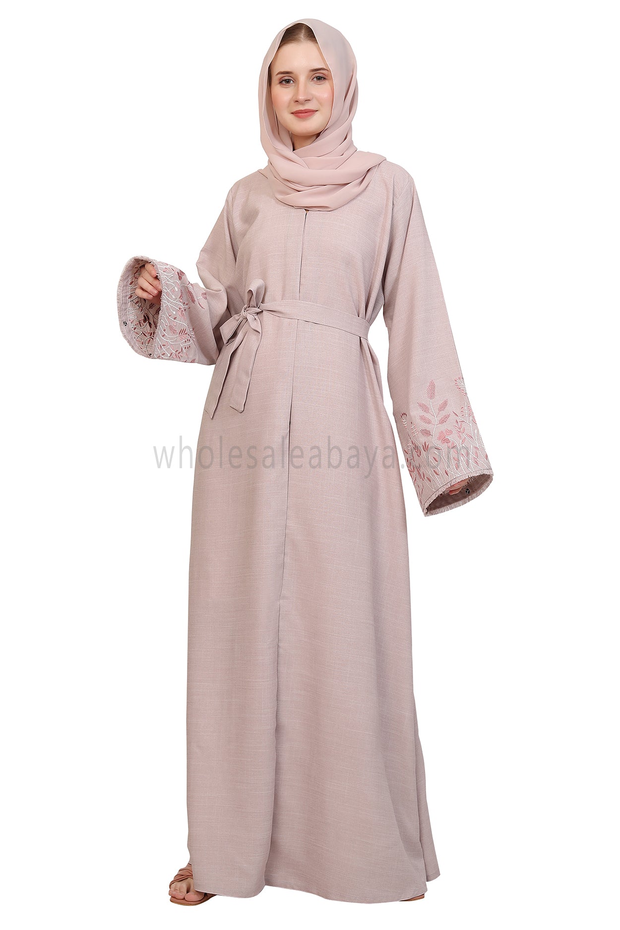 Open Abaya With Embroidered Sleeves 30501 Melange