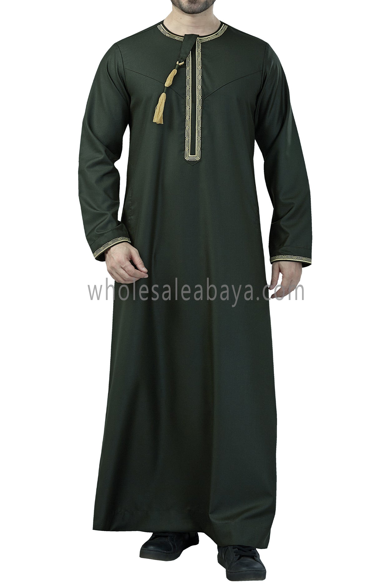 Premium Embroidered Omani Tassel Thoube Dark Green