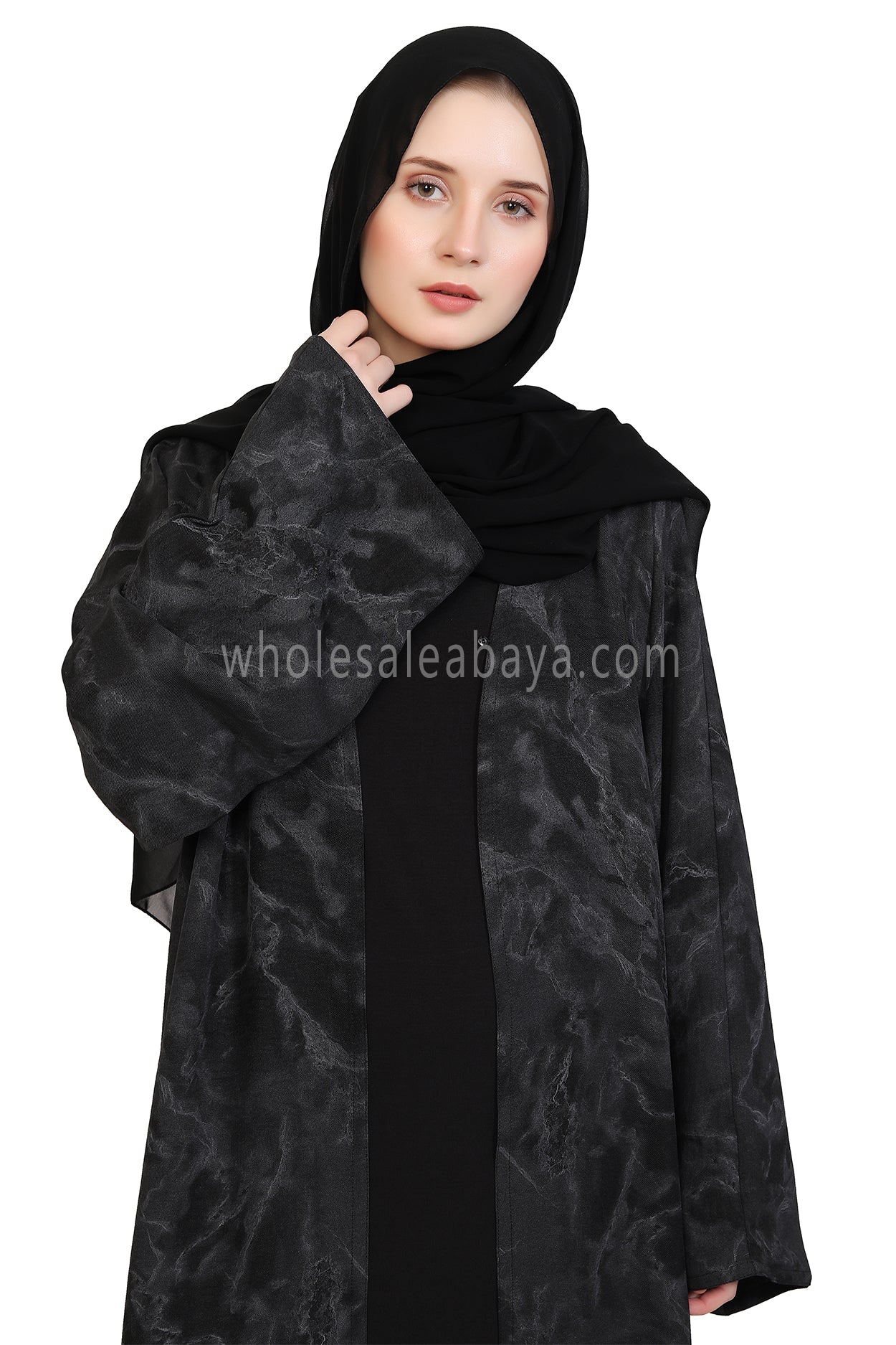 Linen Jacquard Open Abaya