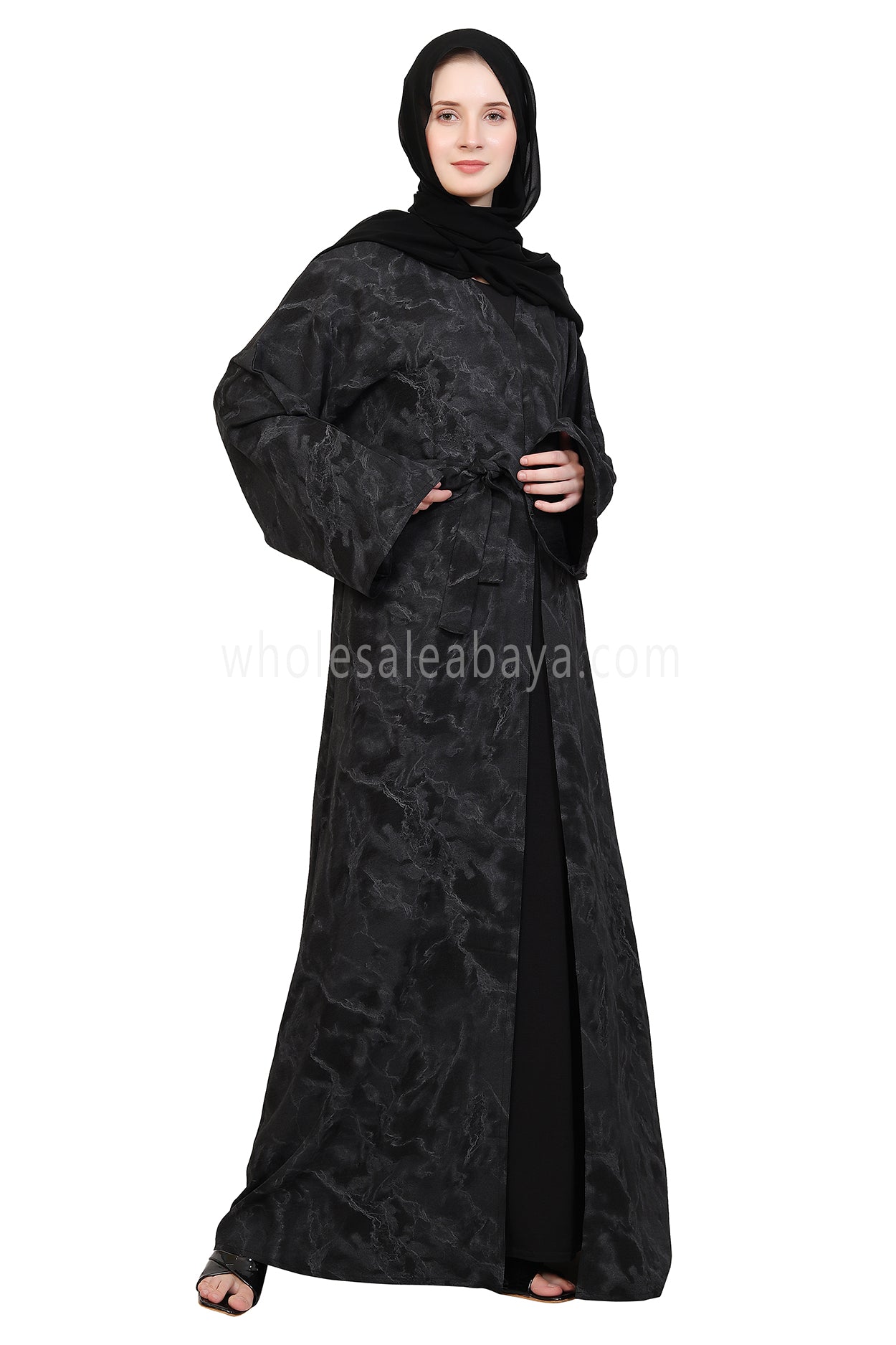 Linen Jacquard Open Abaya