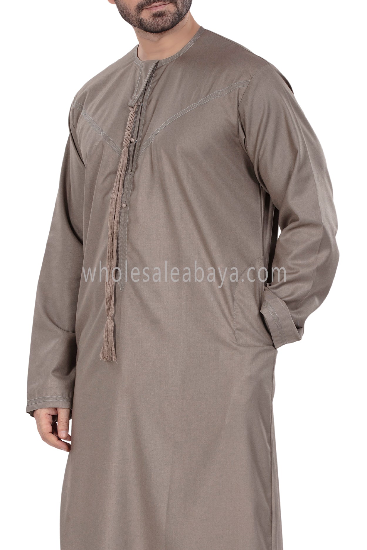 Men's Premium Emirati Thoube With Buttons & Tassel Stone Beige