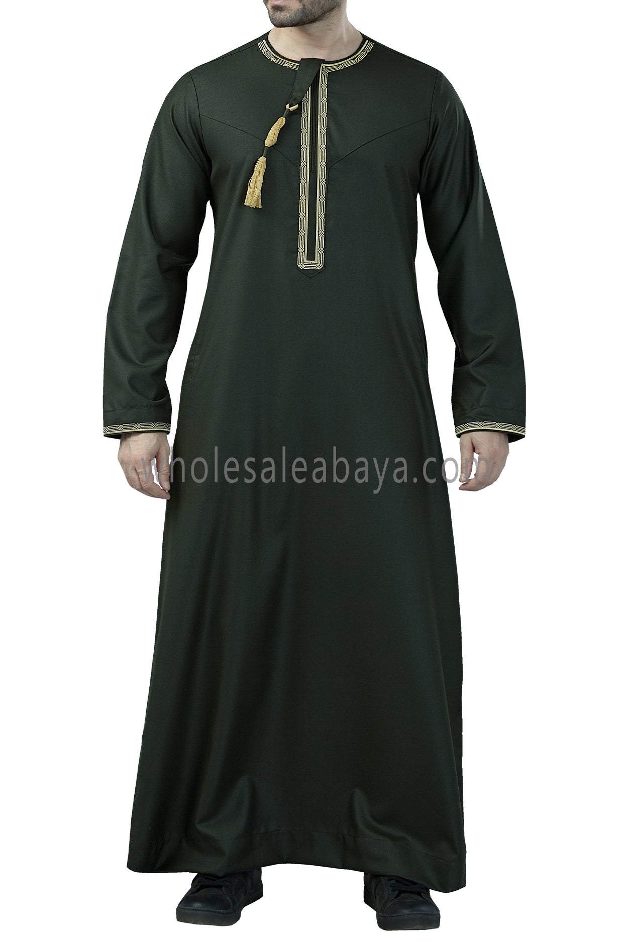 Premium Embroidered Omani Tassel Thoube Dark Green