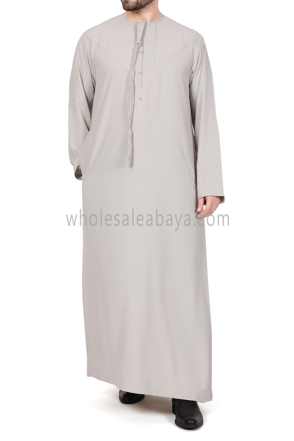 Men's Premium Emirati Thoube With Buttons & Tassel Ecru