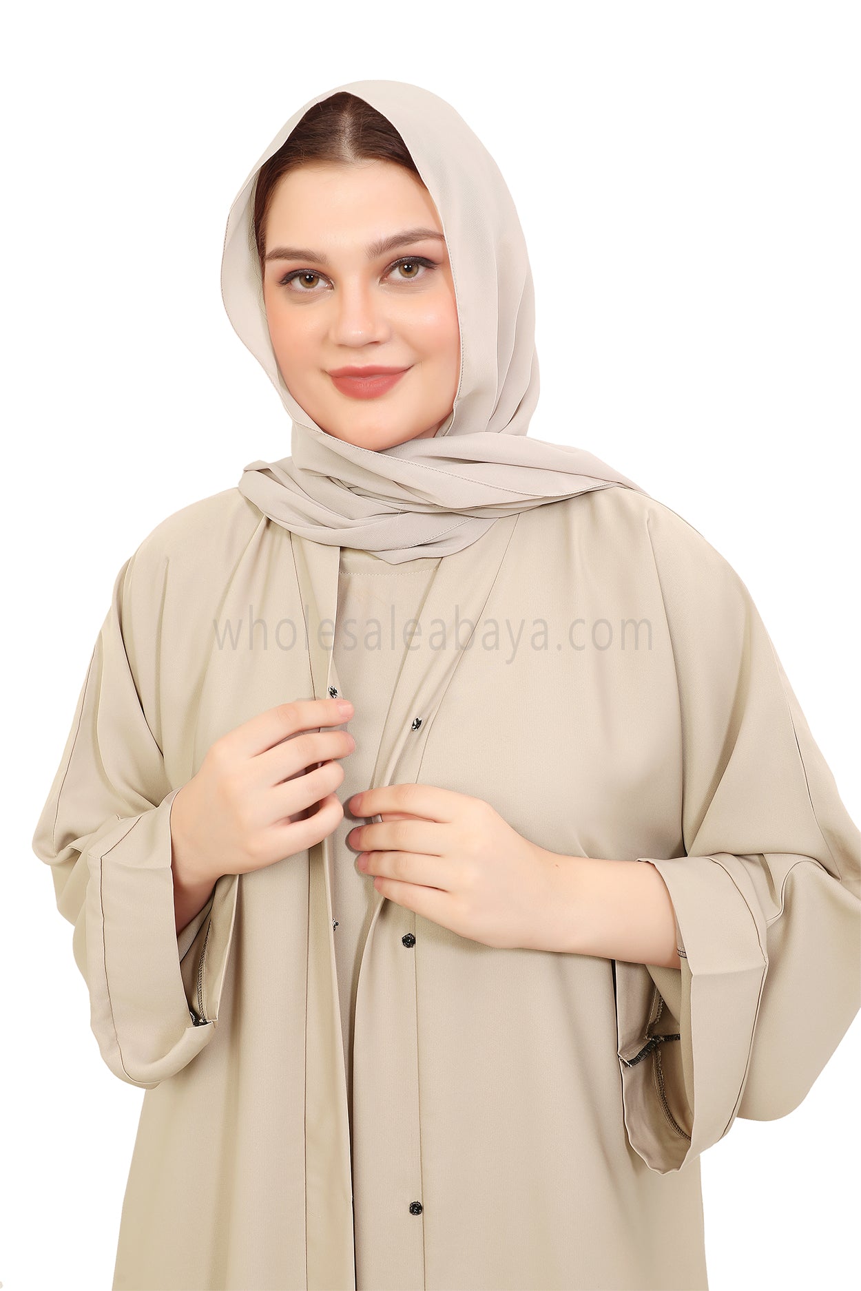 Front Open Nida Abaya with Buttons 30051 Mocha Brown