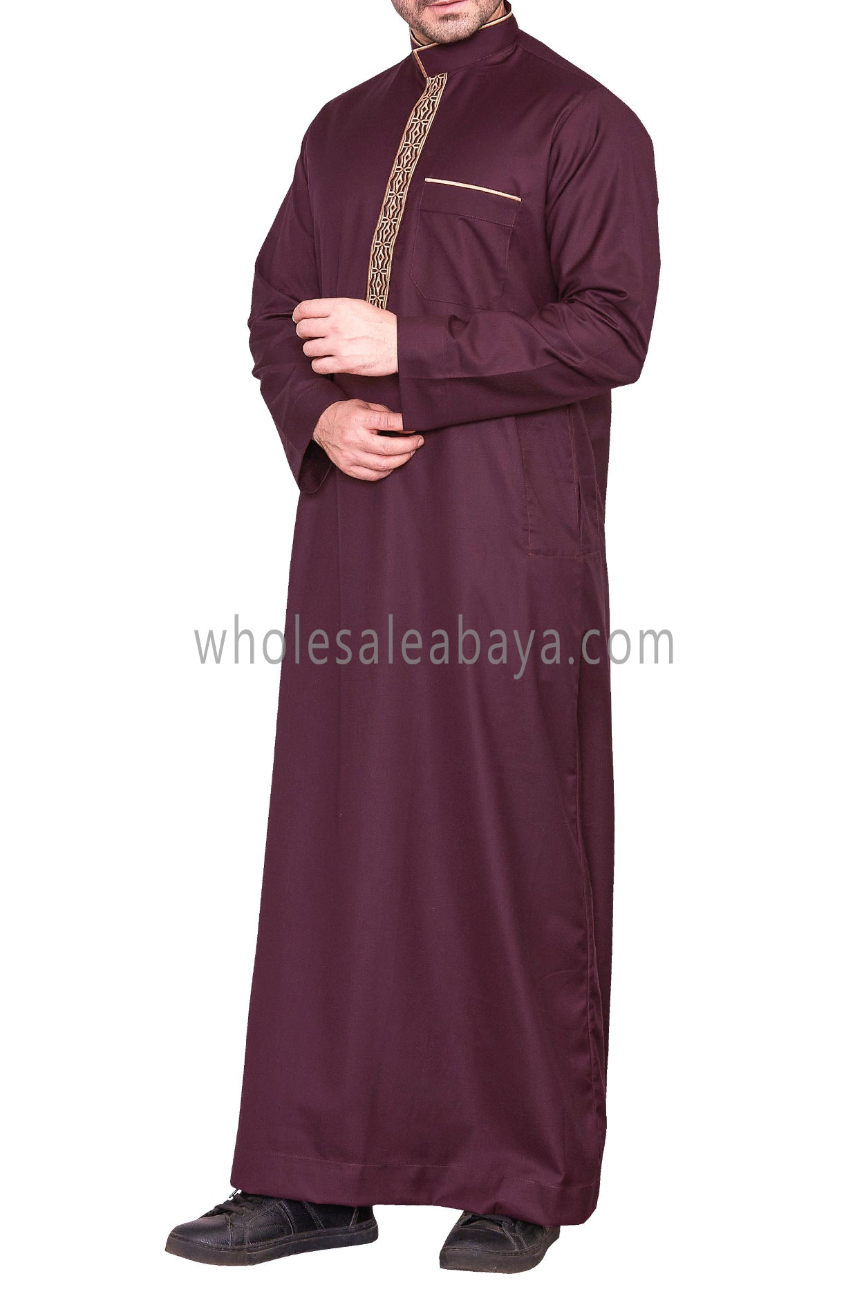 Elegant Men's Collar Thoube With Embroidery Burgundy