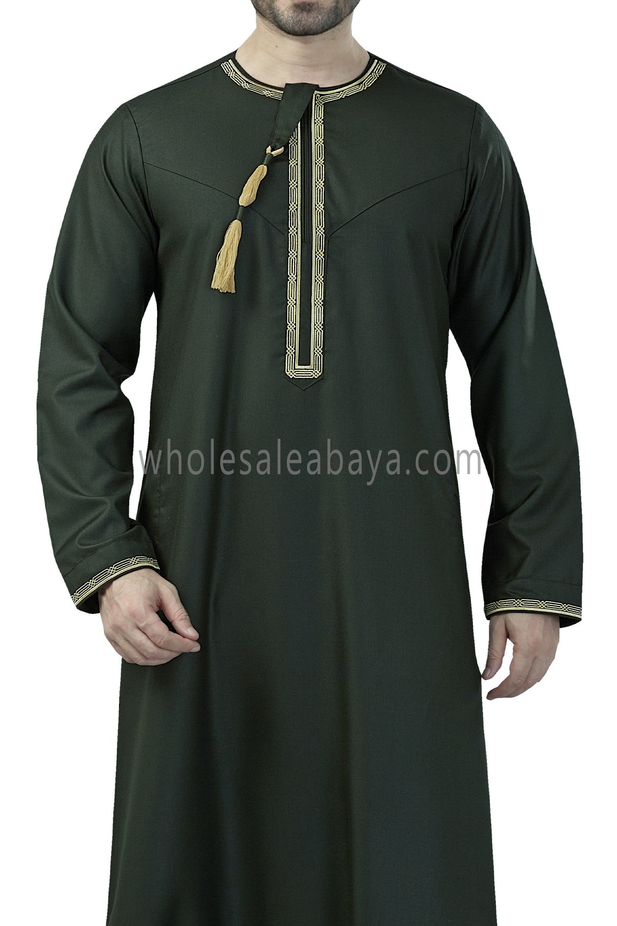 Premium Embroidered Omani Tassel Thoube Dark Green