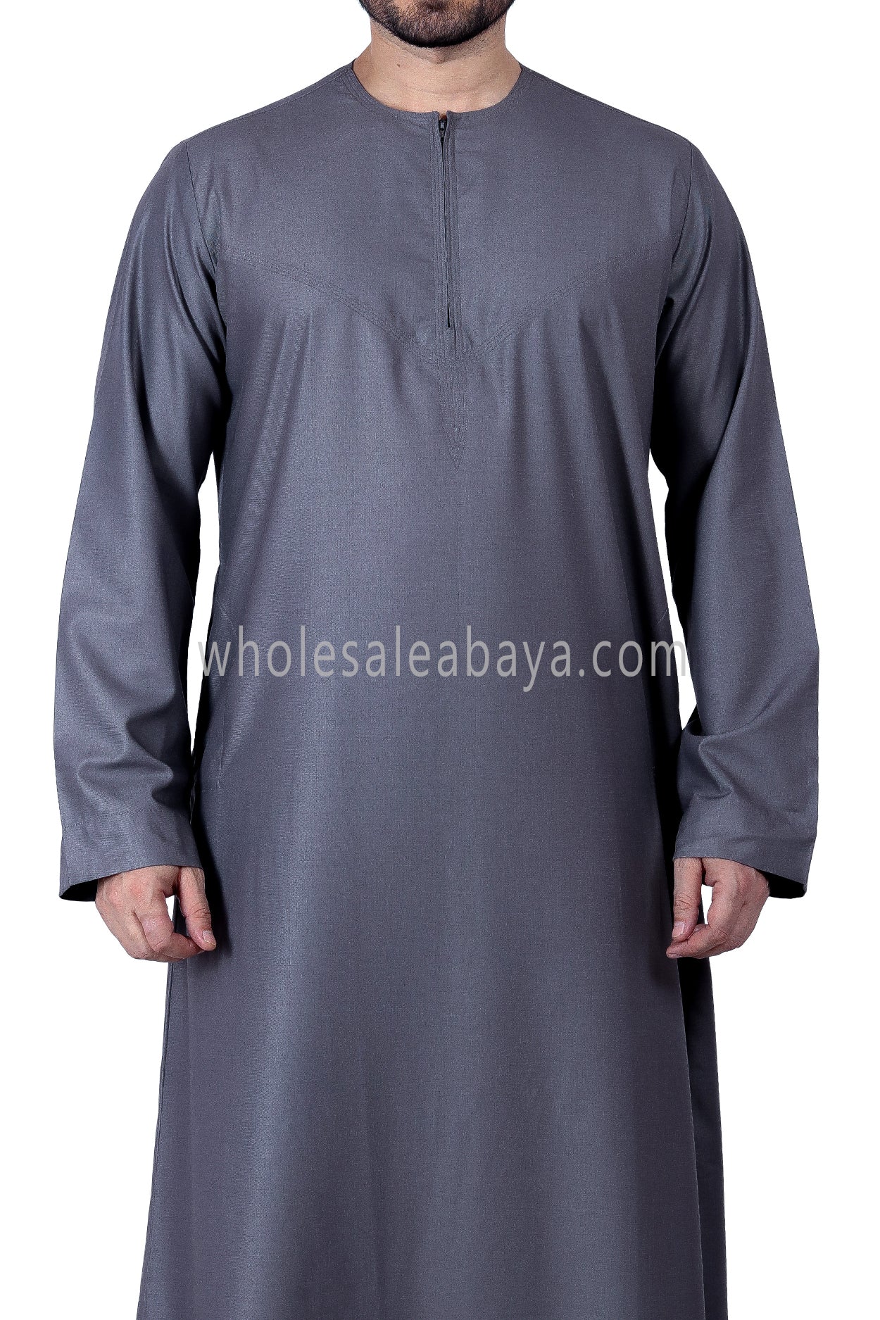 Men's Classic Plain Omani Thoube With Front Zip Charcoal Grey