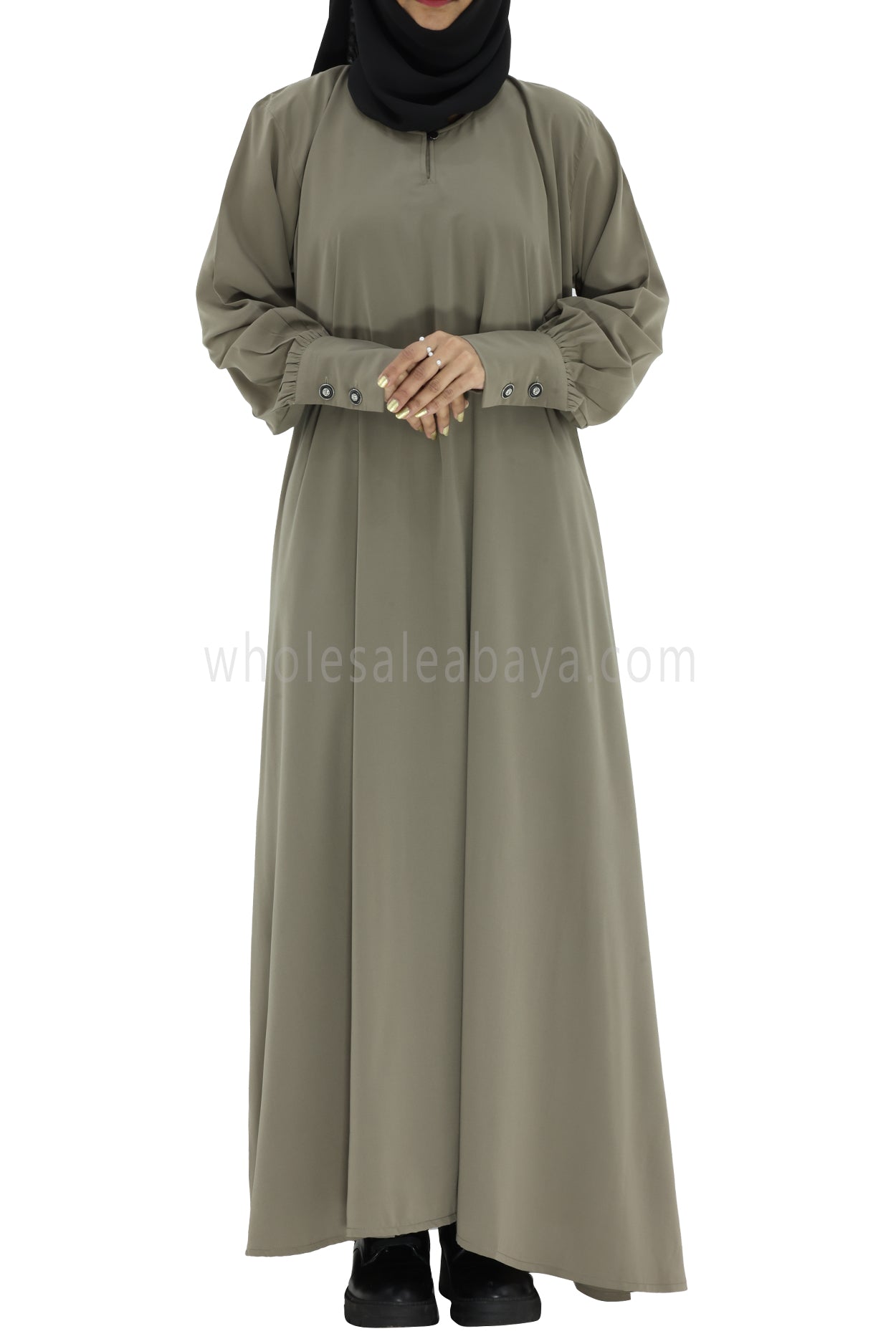 Women's Umbrella Abaya with Cuffed Sleeves Smoke Grey