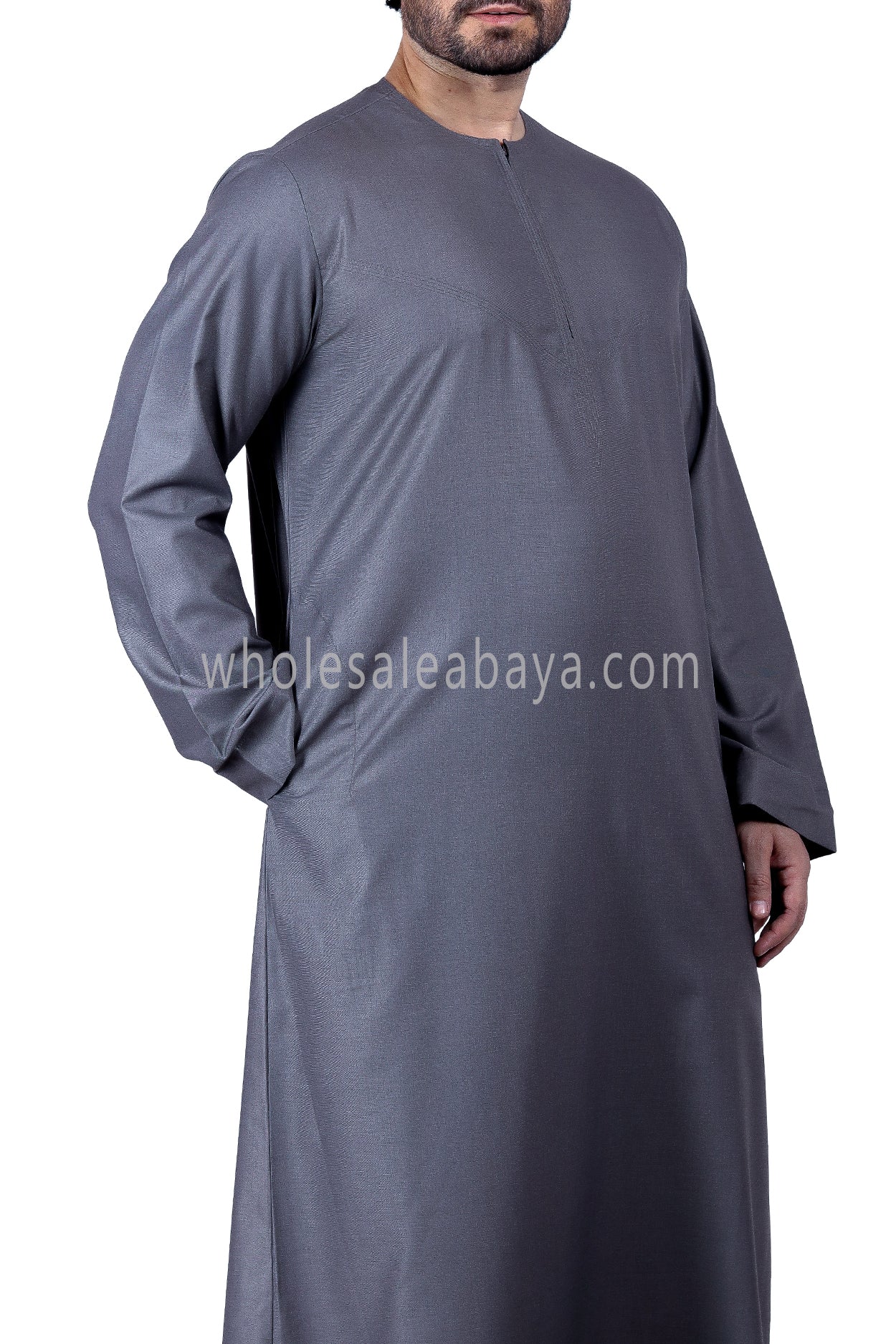 Men's Classic Plain Omani Thoube With Front Zip Charcoal Grey