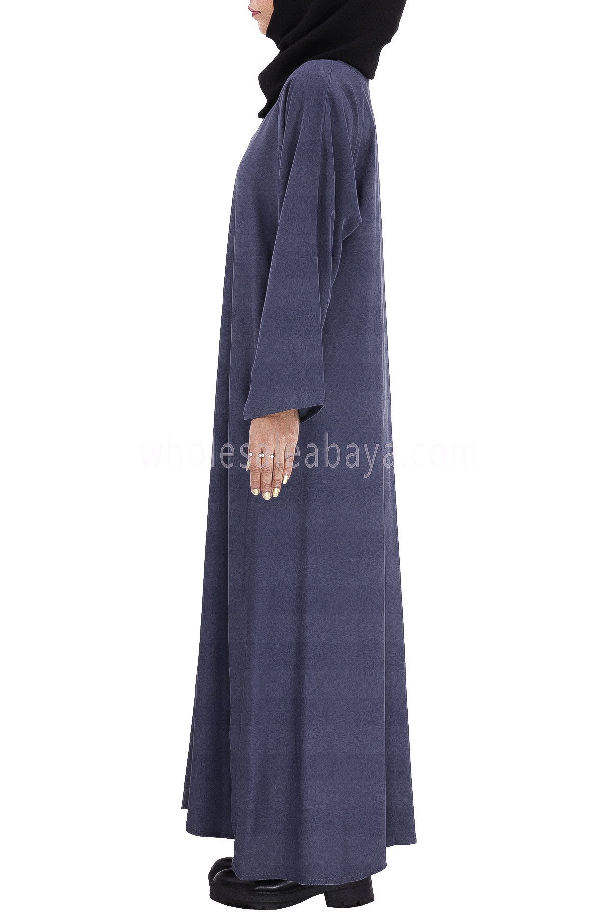 Plain Closed Abaya With A-Line Straight Cut Slate Grey