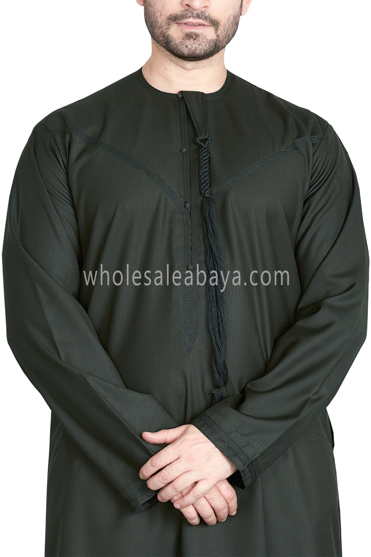 Men's Premium Emirati Thoube With Buttons & Tassel Forest Green