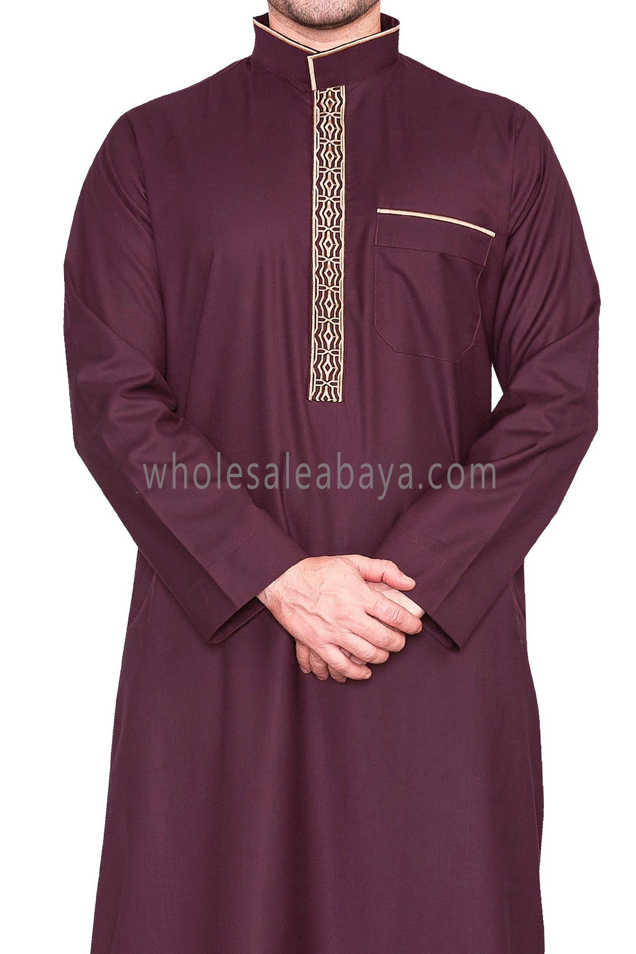Elegant Men's Collar Thoube With Embroidery Burgundy