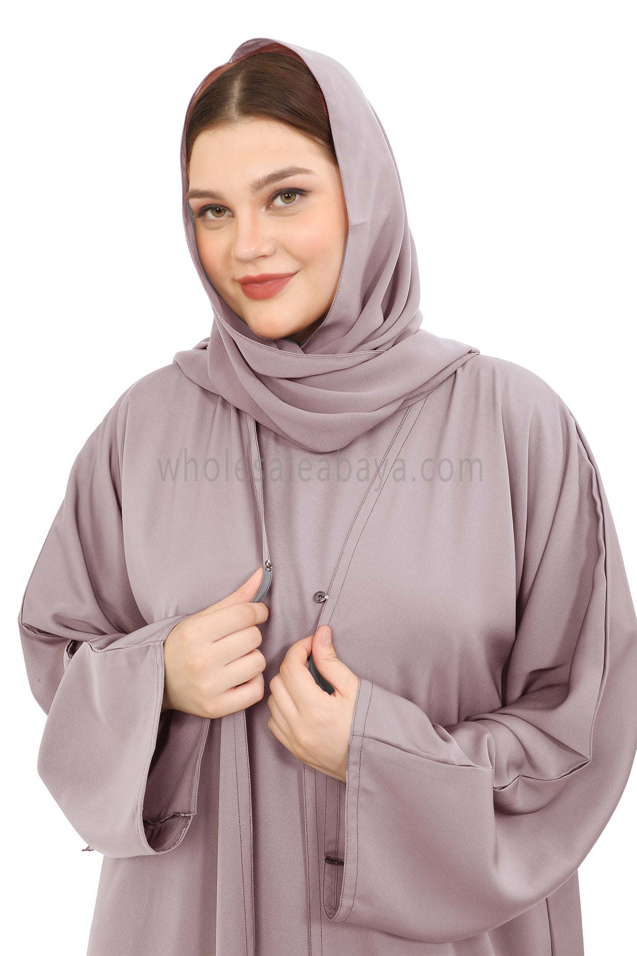 Front Open Nida Abaya With A Single Button 30051 Lilac Grey