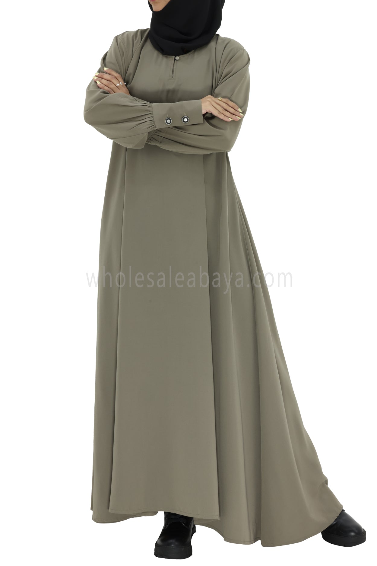 Women's Umbrella Abaya with Cuffed Sleeves Smoke Grey
