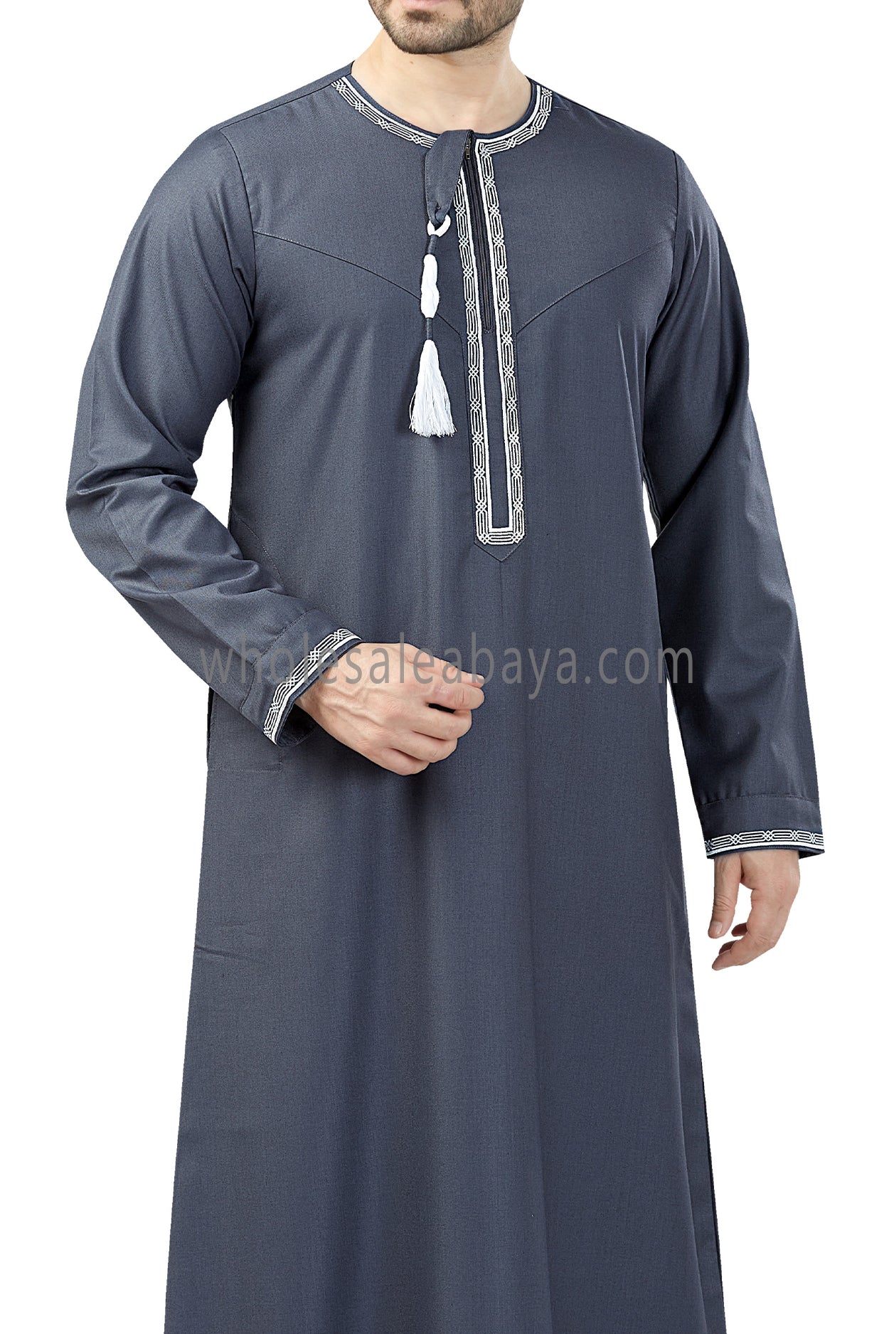 Premium Quality Embroidered Omani Tassel Blue Grey