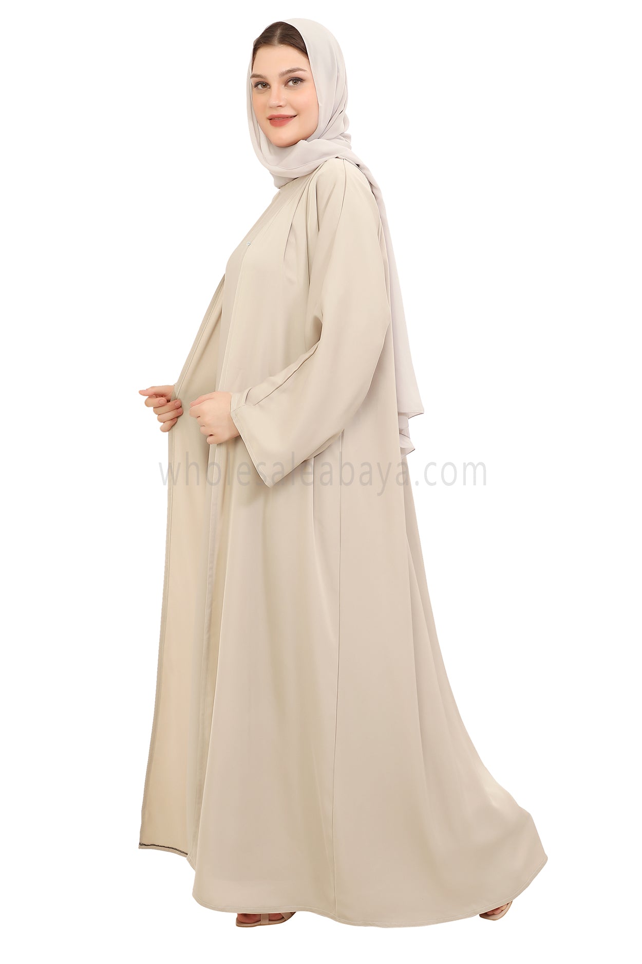 Front Open Nida Abaya With A Single Button 30051 Olive Green