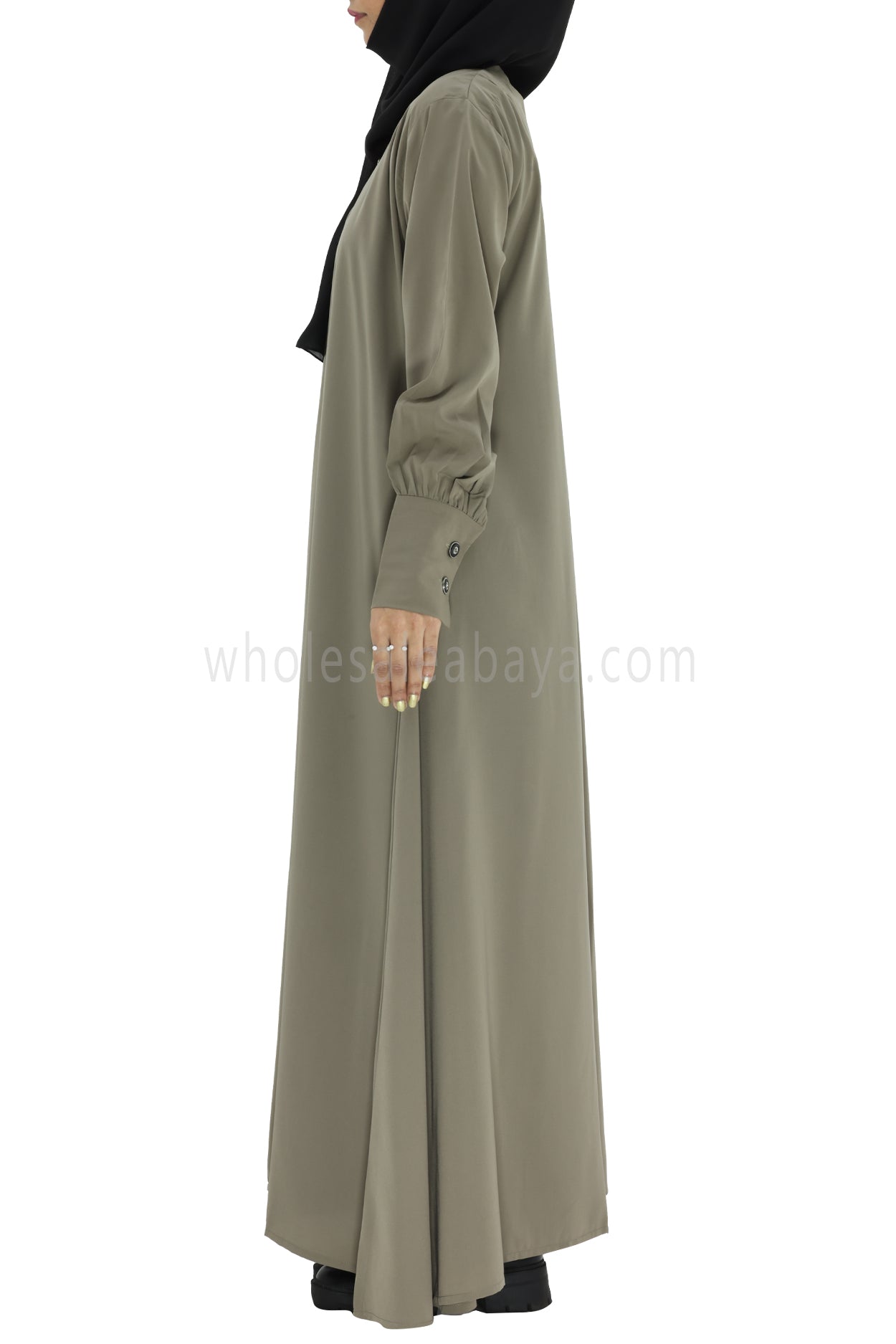 Women's Umbrella Abaya with Cuffed Sleeves Smoke Grey