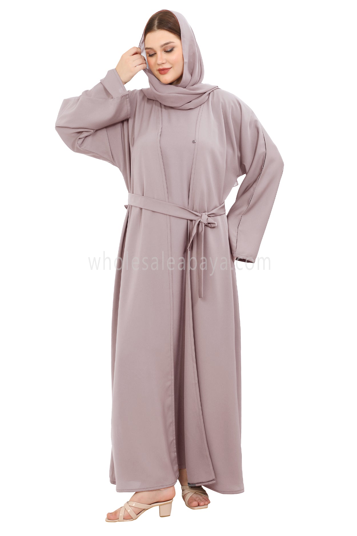 Front Open Nida Abaya With A Single Button 30051 Olive Green