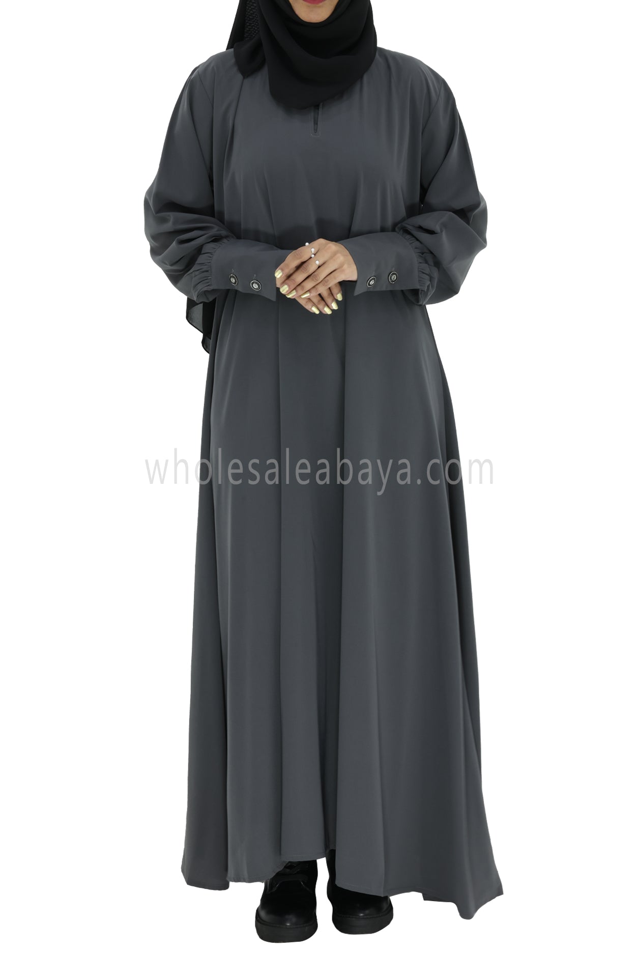 Women's Umbrella Abaya with Cuffed Sleeves Charcoal Grey