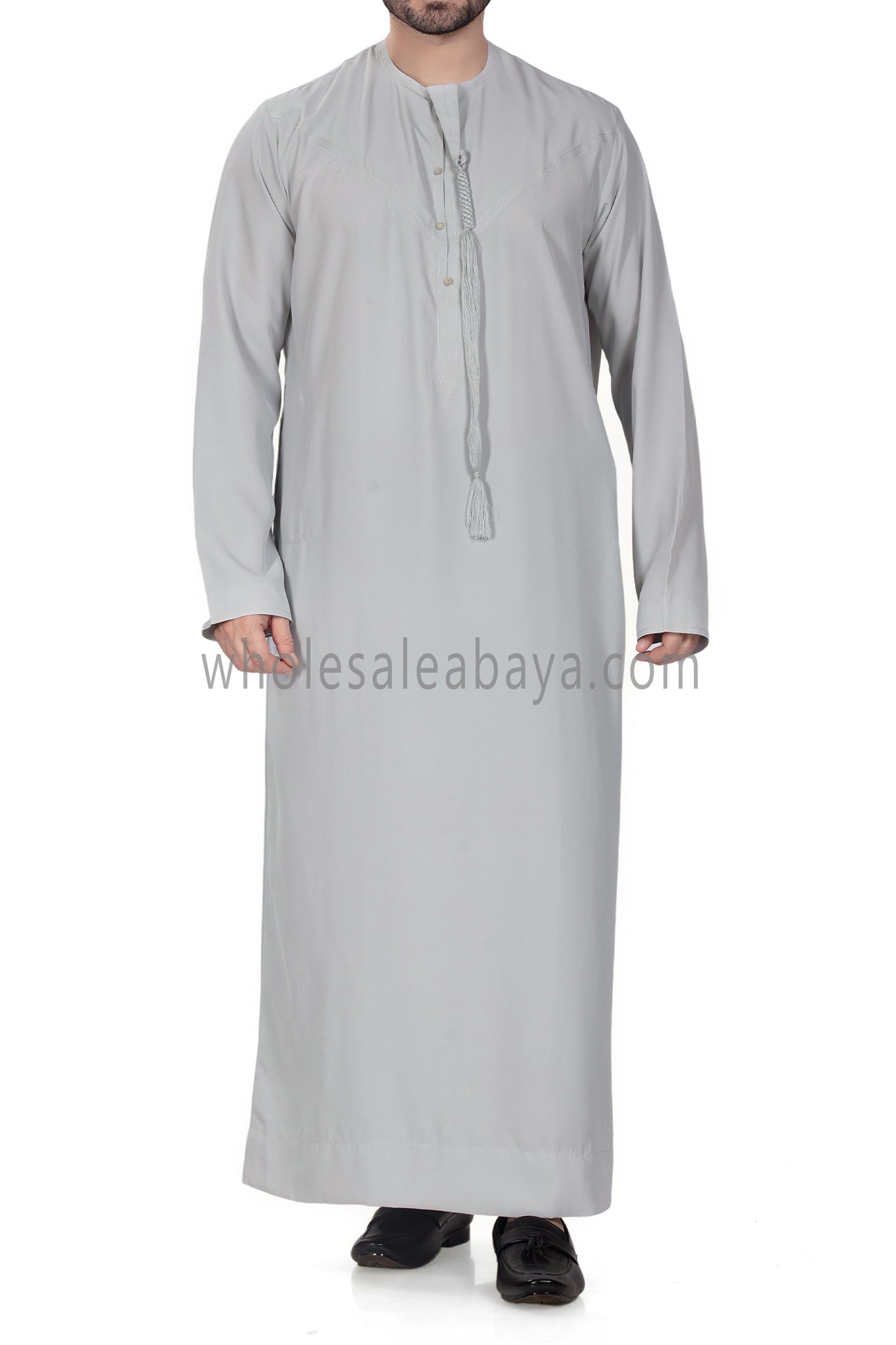 Men's Premium Emirati Thoube With Buttons & Tassel Dove Grey