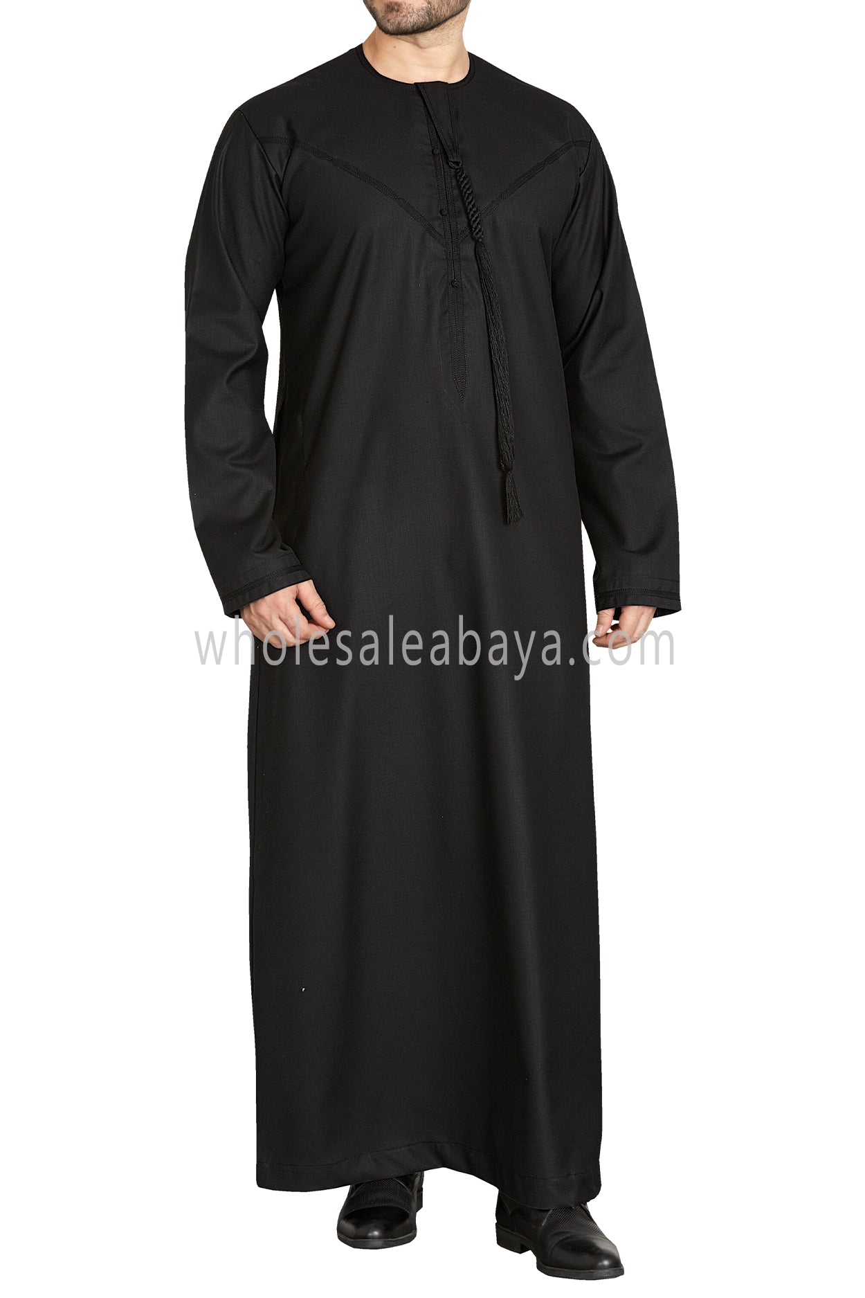 Men's Premium Emirati Thoube With Buttons & Tassel Black